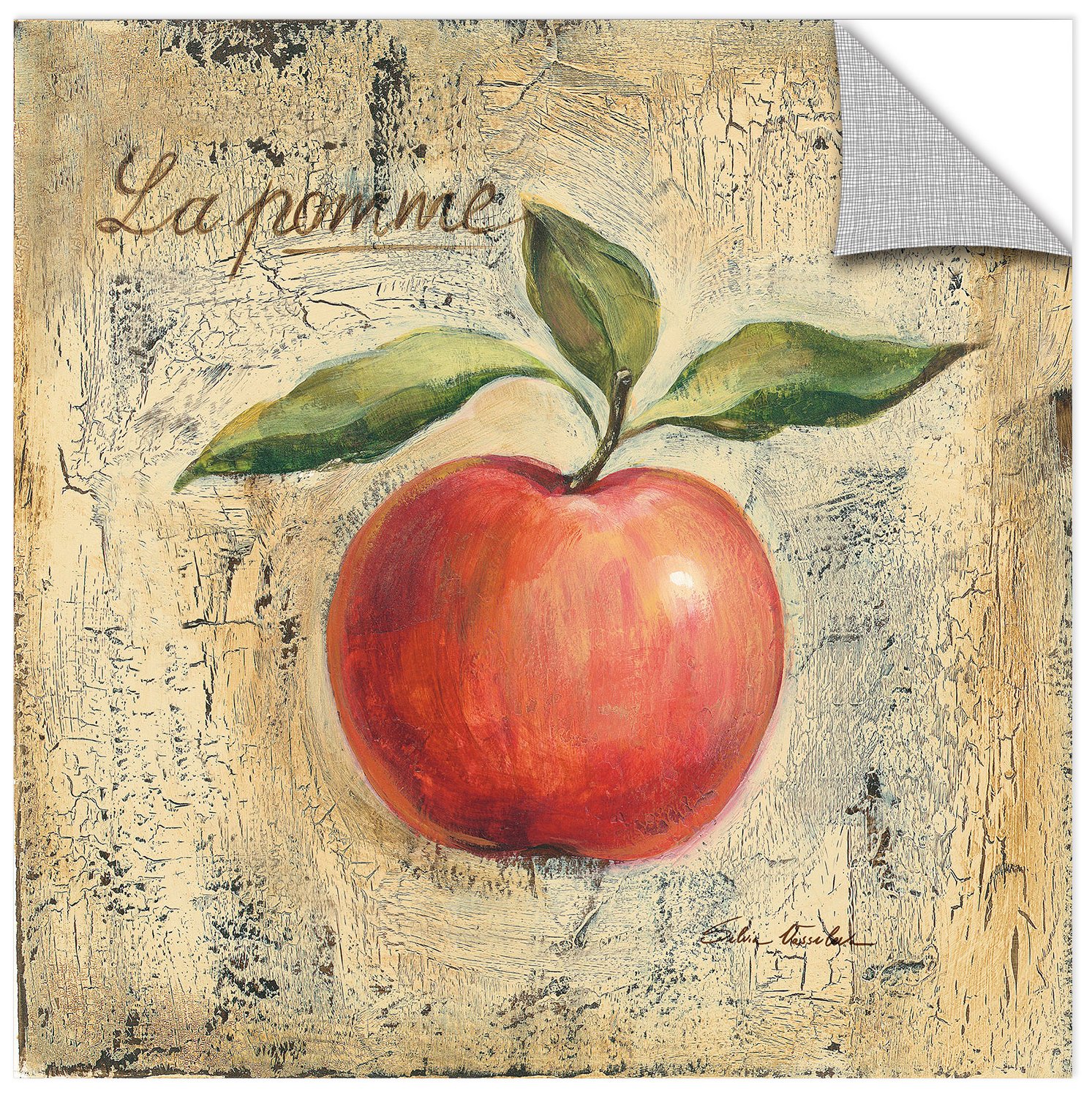 Silvia Vassileva 'La Pomme' Removable Wall Art Mural - 18x18 Inches - Peel and Stick Wall Decal for Home, Office, Nursery & Dorm Room Decor