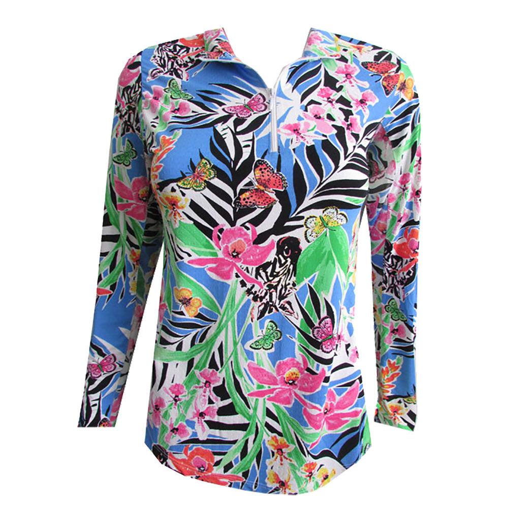 Gottex Women's Long Sleeve Sun Protection Shirt with Zip Mock Neck - UPF 50+ UV Ray Blocking, Lightweight & Breathable for Beach, Hiking, and Outdoor Activities