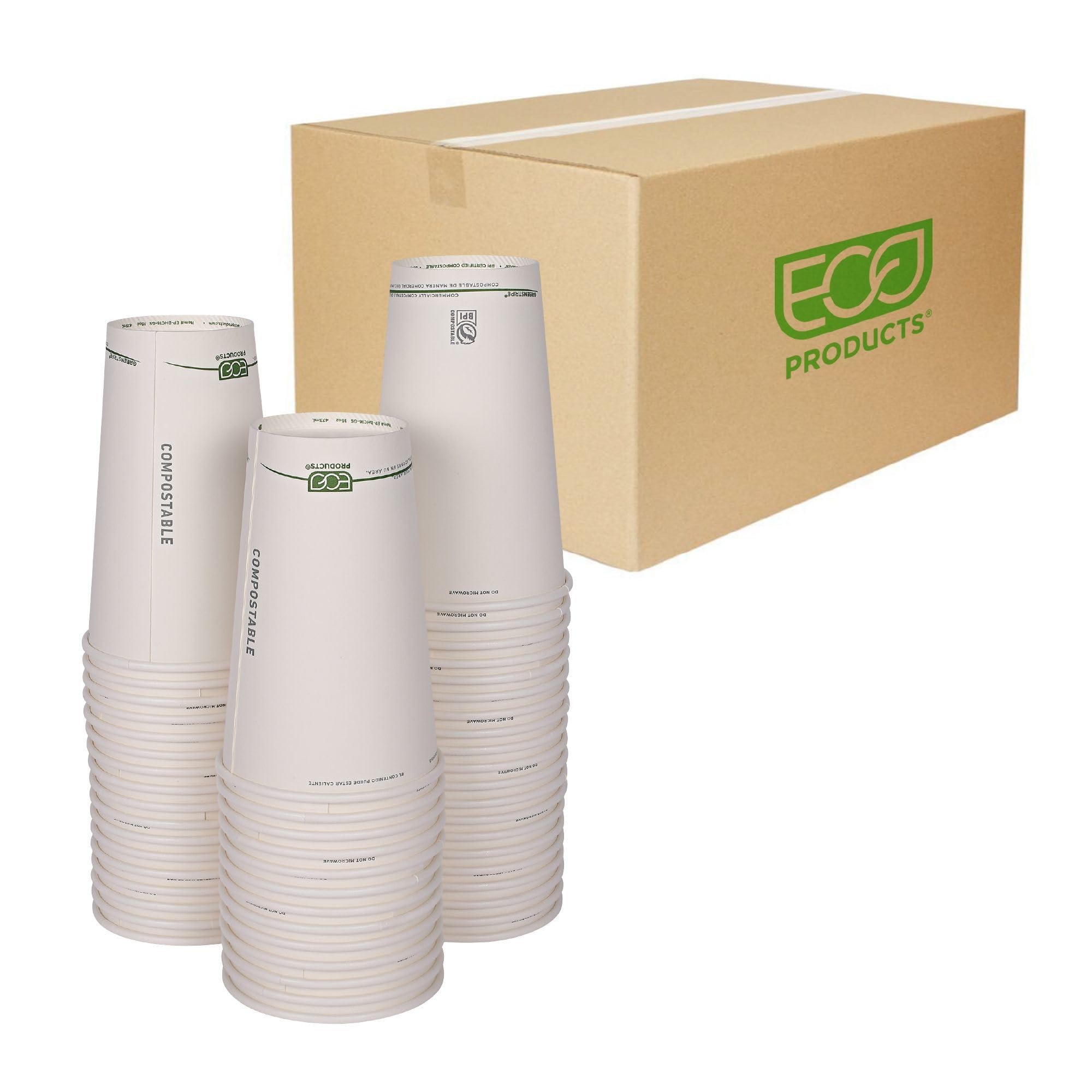 ECO-Friendly Compostable 16oz Coffee Cups - 1000 Count Case, White Single Wall Hot Paper Cups with Plant-Based PLA Lining | Biodegradable & Sustainable Disposable Cups for Coffee Shops, Offices, and Events