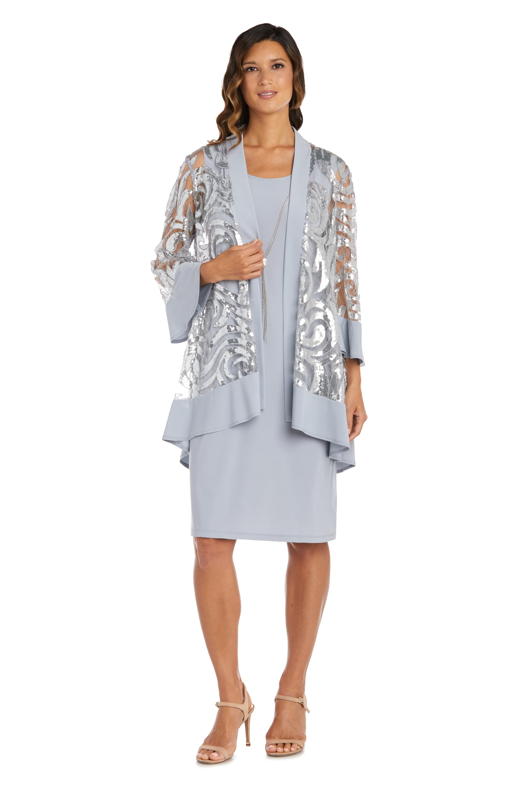 R&M Richards Women's Printed Jacket & Two-Piece Dress Set - Elegant Floral Outfit for Church, Wedding & Special Occasions