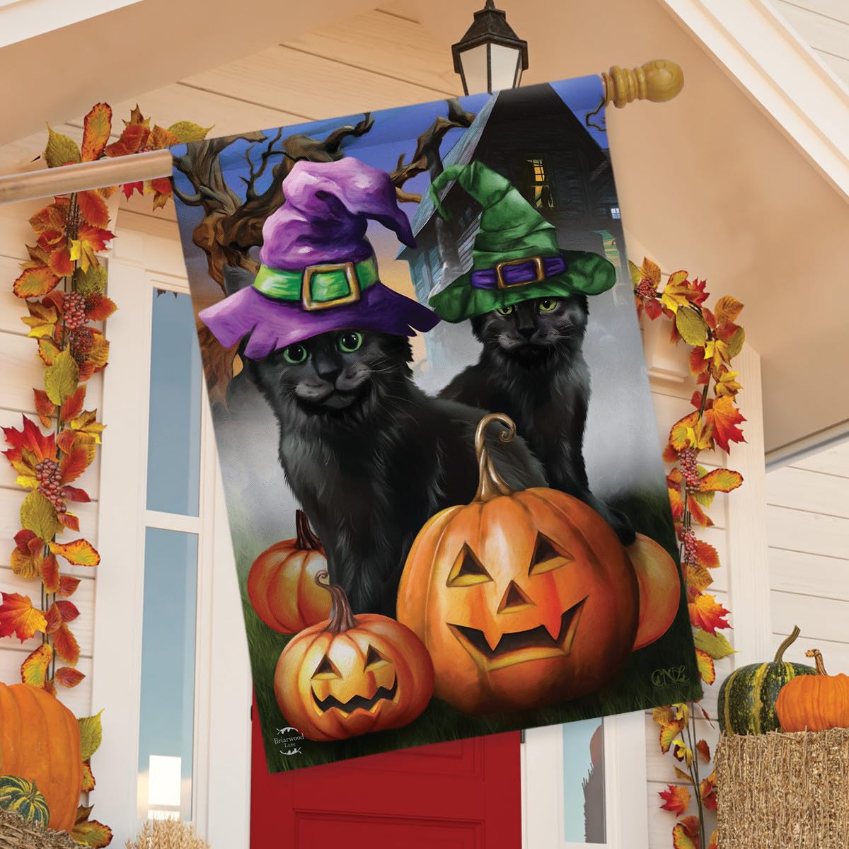 Briarwood Lane Spooky Kittens Halloween House Flag - Outdoor Decor for Fall & Halloween Season - Perfect for Front Porch, Yard, and Seasonal Celebrations