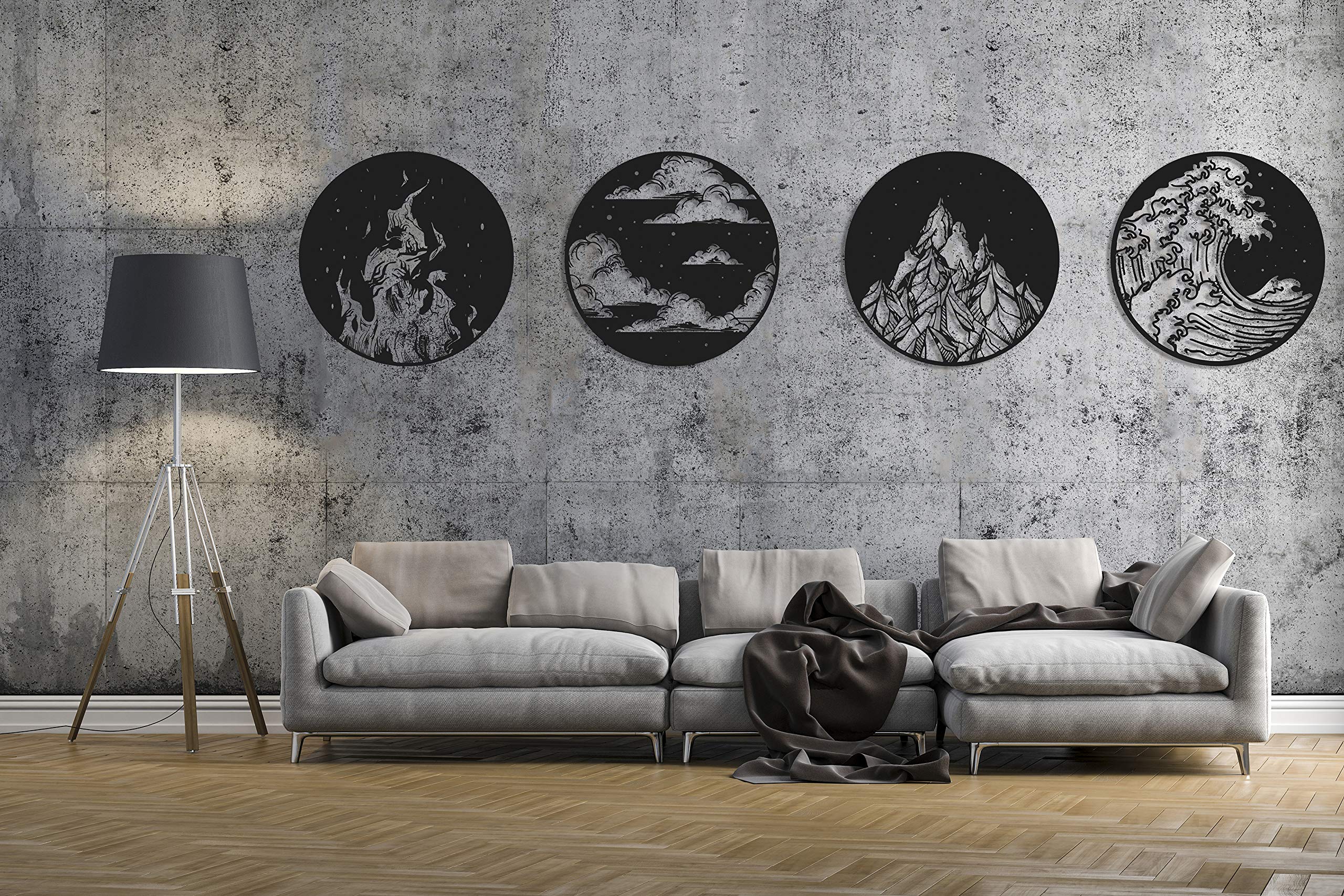 ReinCarvation Metal Wall Art - Four Elements Home & Office Decor - 12 Inch Modern Wall Sculpture for Living Room, Bedroom - Unique Housewarming Gift for New Home
