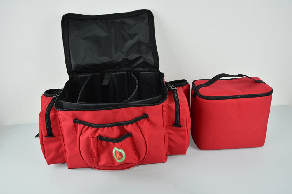 Disc Golf Cooler Backpack Bag - 13 to 22 Disc Capacity with Removable Insulated Cooler for 6-Pack, Adjustable Straps, Perfect for Tournaments & Outdoor Adventures (Red)