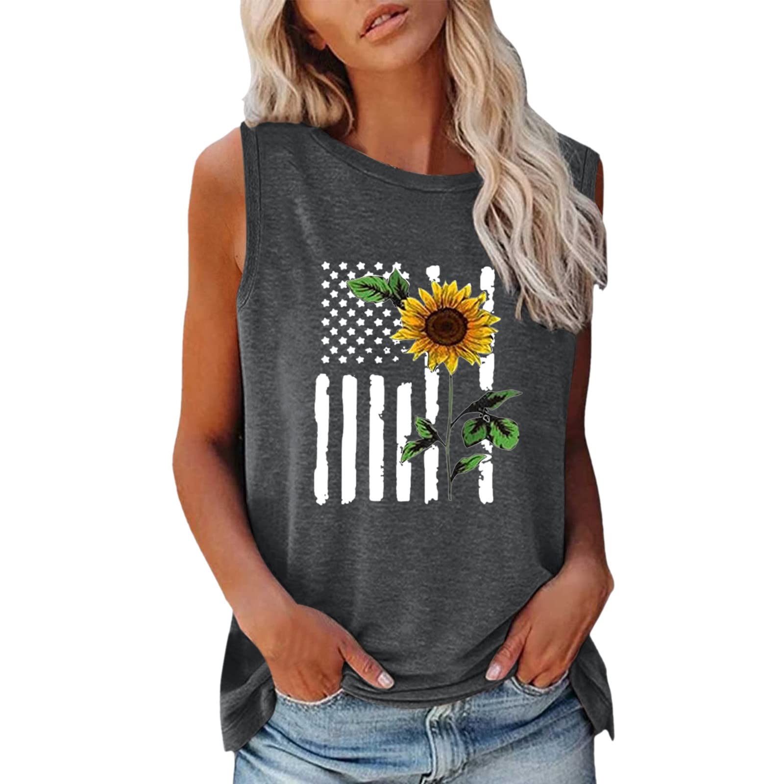 Funny Sunflower Graphic Tank Top for Women - Sleeveless Camisole Vest, Workout Shirt & Summer Tee - Perfect for Gym, Yoga, Beach & Casual Outings