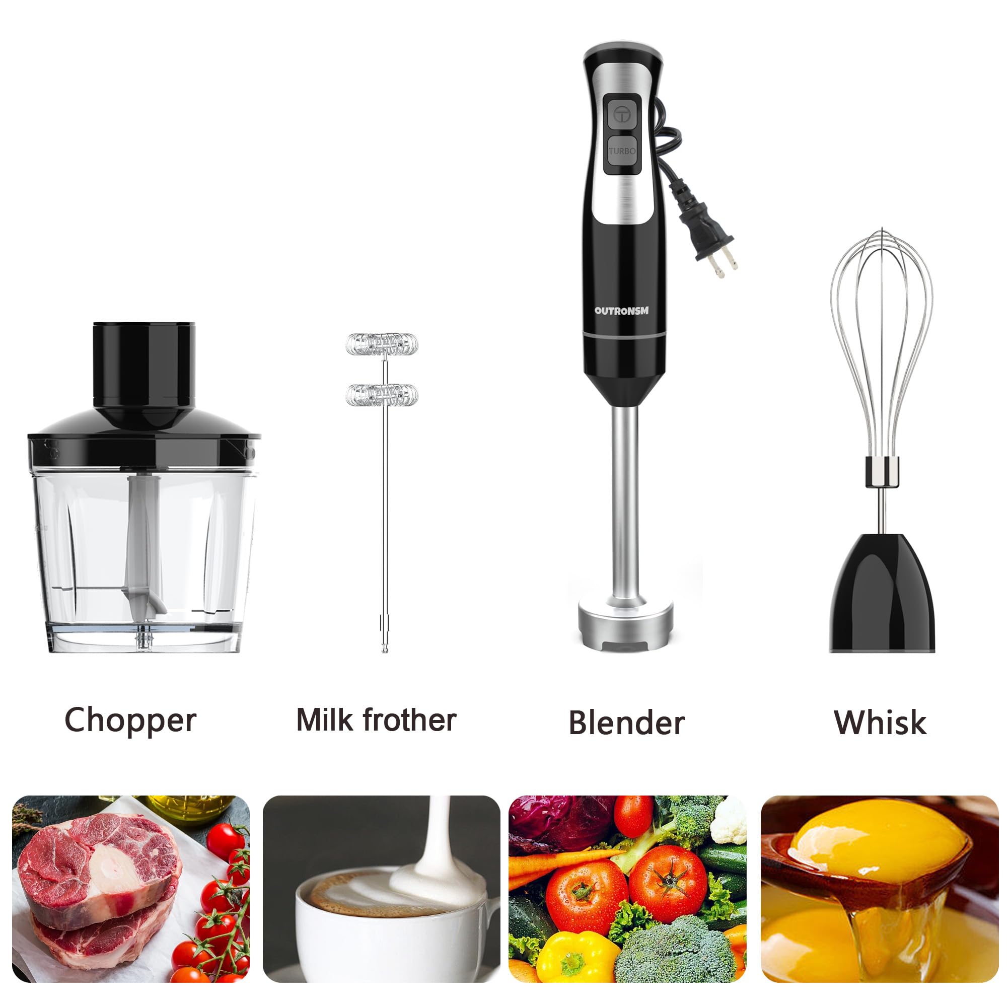 Premium 500W Immersion Blender Handheld - 500ml Food Chopper, 600ml Mixing Cup, Milk Frother & Egg Whisk - Perfect for Baby Food Puree, Smoothies, Soups & Sauces - Ideal for Kitchen, Baby Care & Healthy Cooking - Black