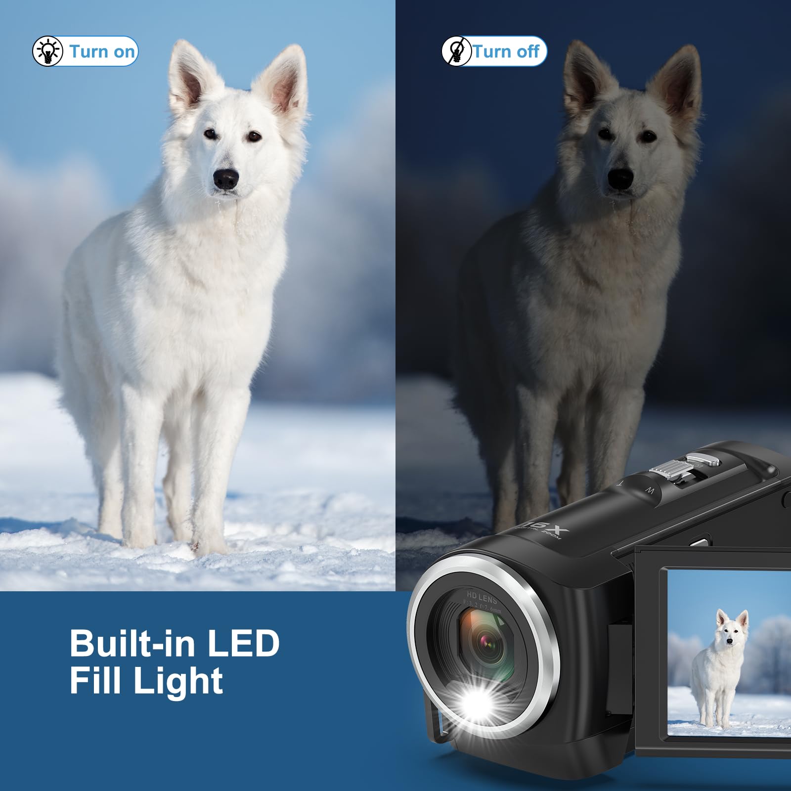 2.7K QHD 50MP Video Camera Camcorder with 16X Zoom & 270° Rotatable 2.8