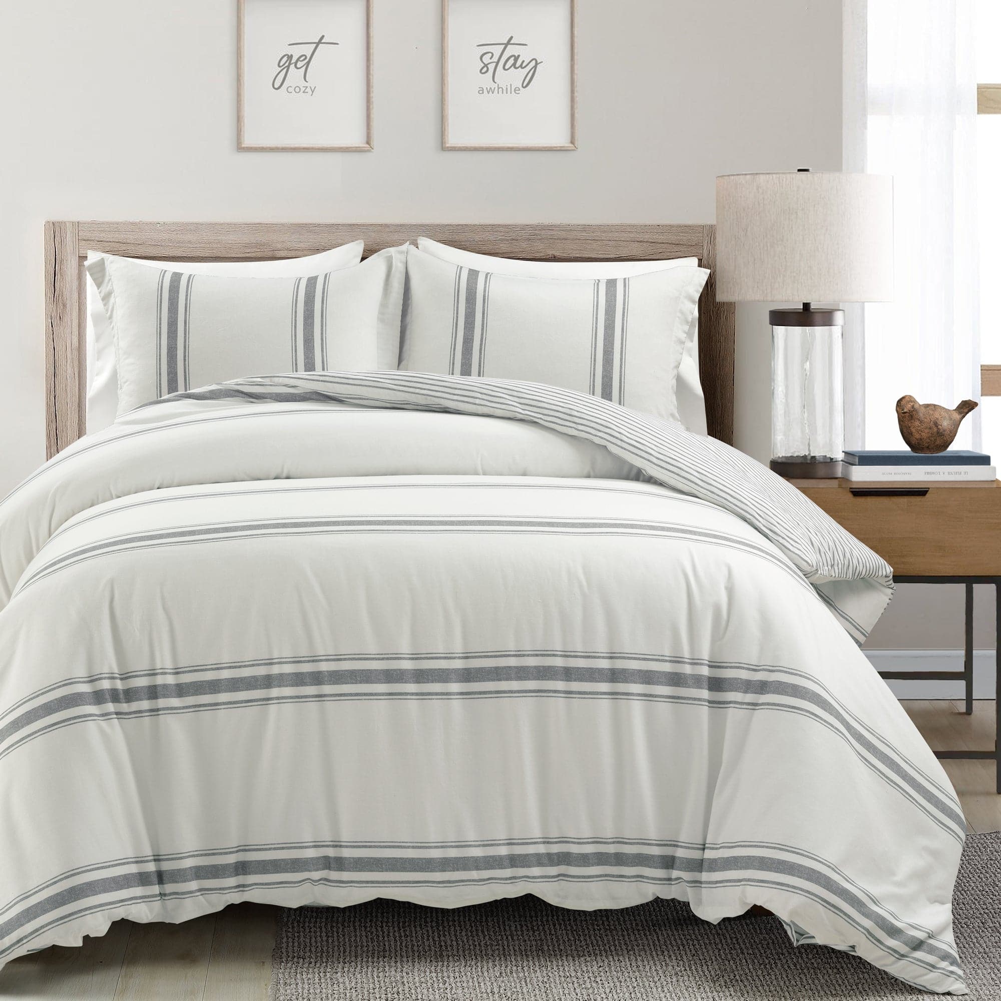 Farmhouse Stripe 100% Cotton Duvet Cover Set - Soft & Breathable Bedding for Cozy Bedroom Decor - Perfect for Guest Rooms, Master Bedrooms & Vacation Homes
