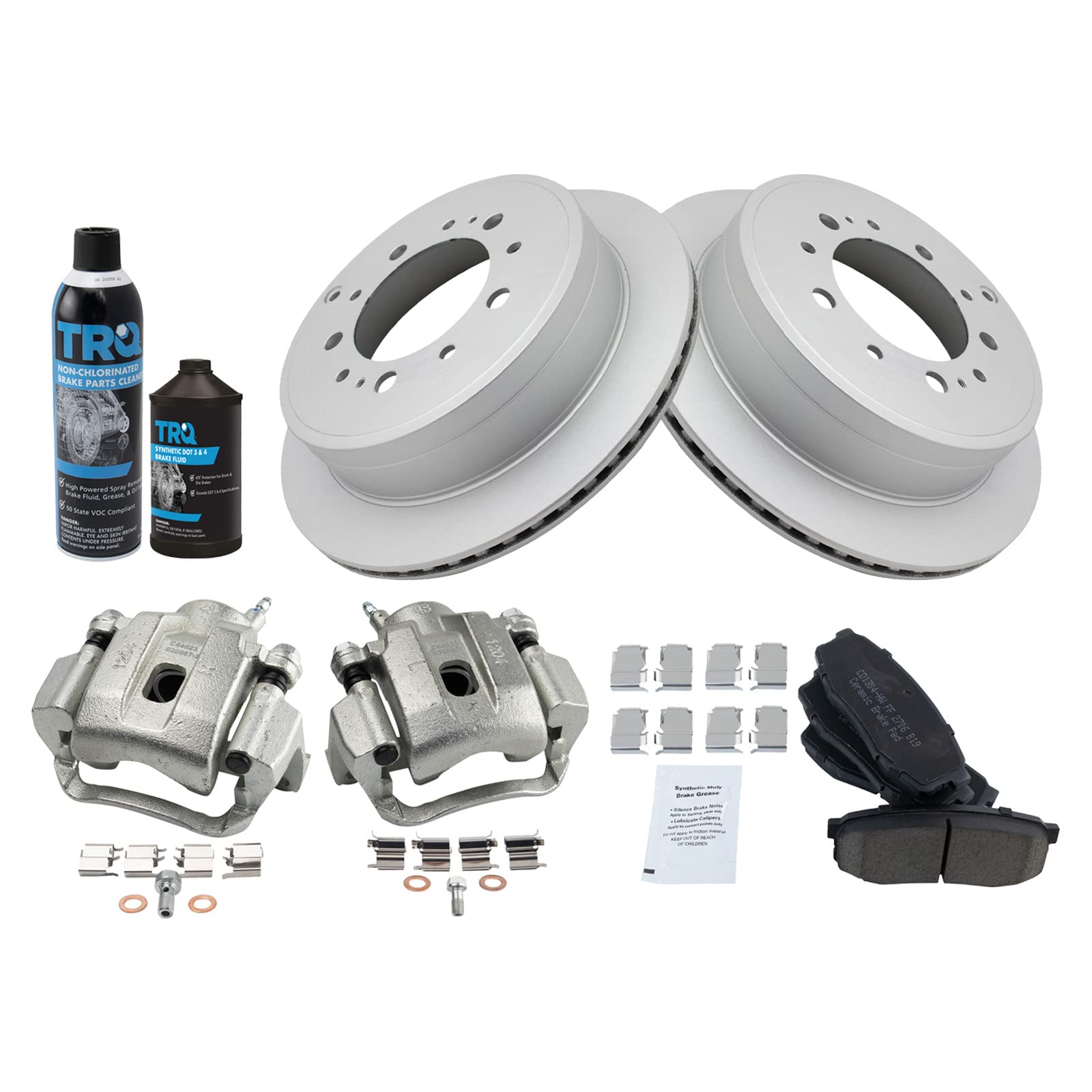 TRQ Premium Ceramic Brake Pad & Rotor Kit with G-Coating - Compatible with 2008-2015 Toyota Sequoia & 2007-2015 Tundra - Includes Brake Caliper & Chemical Kit for Smooth Stopping Power - Perfect for Daily Commuting, Towing, and Off-Road Adventures