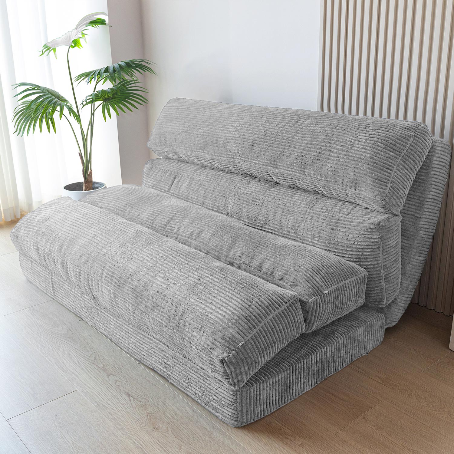 MAXYOYO Folding Sofa Bed - Corduroy Convertible Floor Mattress for Small Spaces, Light Gray | Perfect for Guest Rooms, Apartments & Studio Living