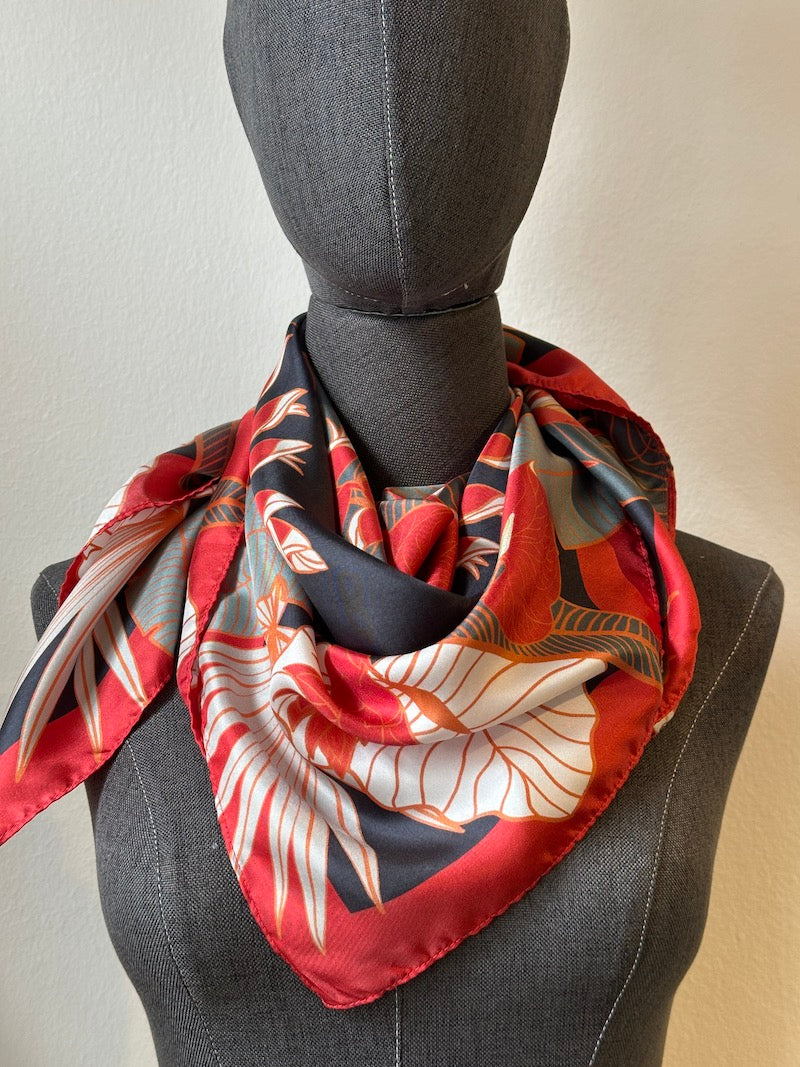 Stylish Tropical Print Silk Scarf for Women - Lightweight Fashion Accessory for Beach Parties, Summer Outfits & Vacation Essentials