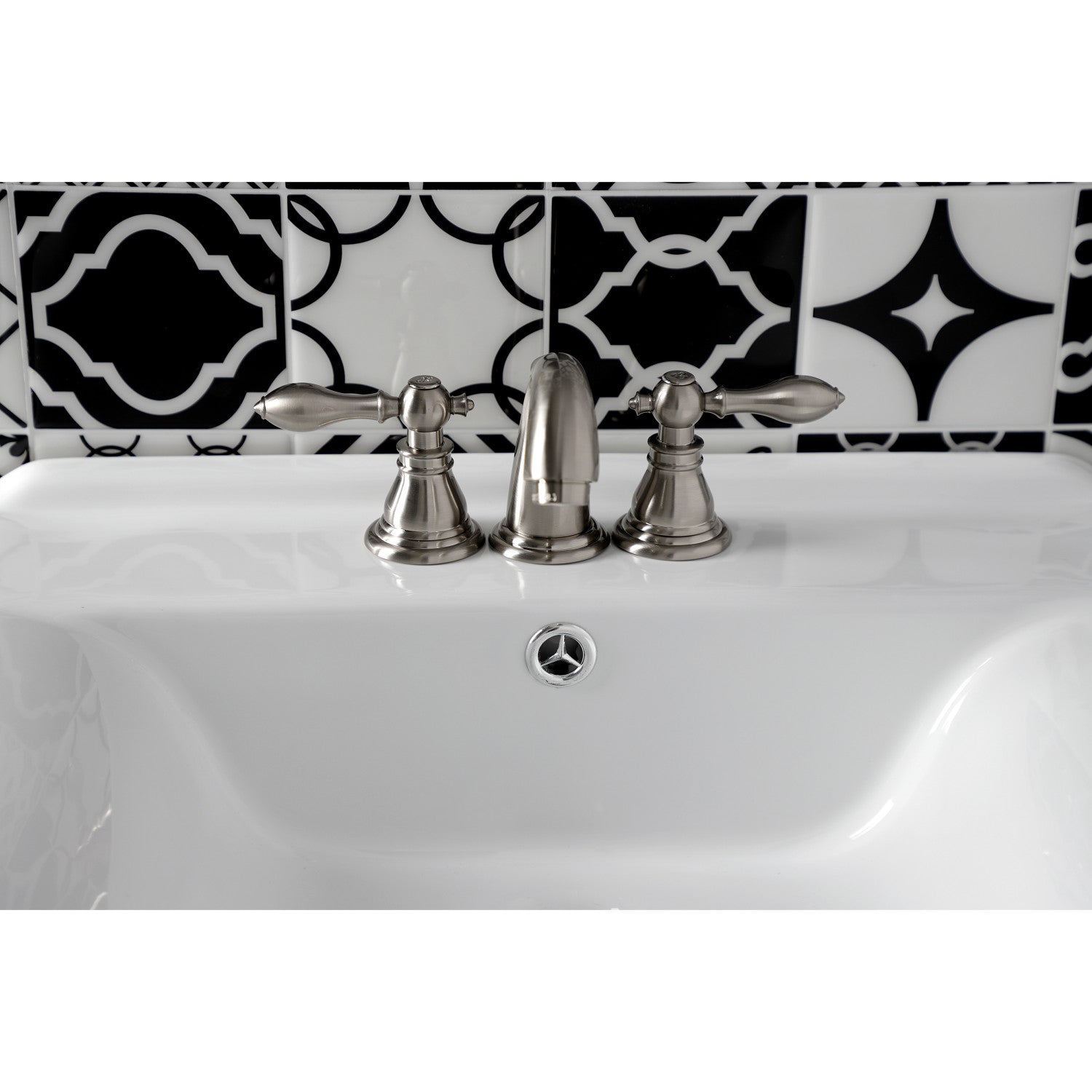 American Classic KB918ACL Brushed Nickel Widespread Bathroom Faucet - 3 Hole Deck Mount with Pop Up Drain - Perfect for Modern Bathroom Renovations & Vanity Upgrades