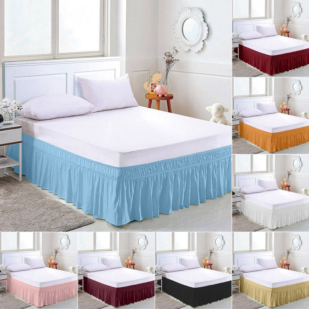 Premium 800 Thread Count Cotton Wrap Around Elastic Bed Skirt - 3-Sided Dust Ruffle for Twin Size Beds (18