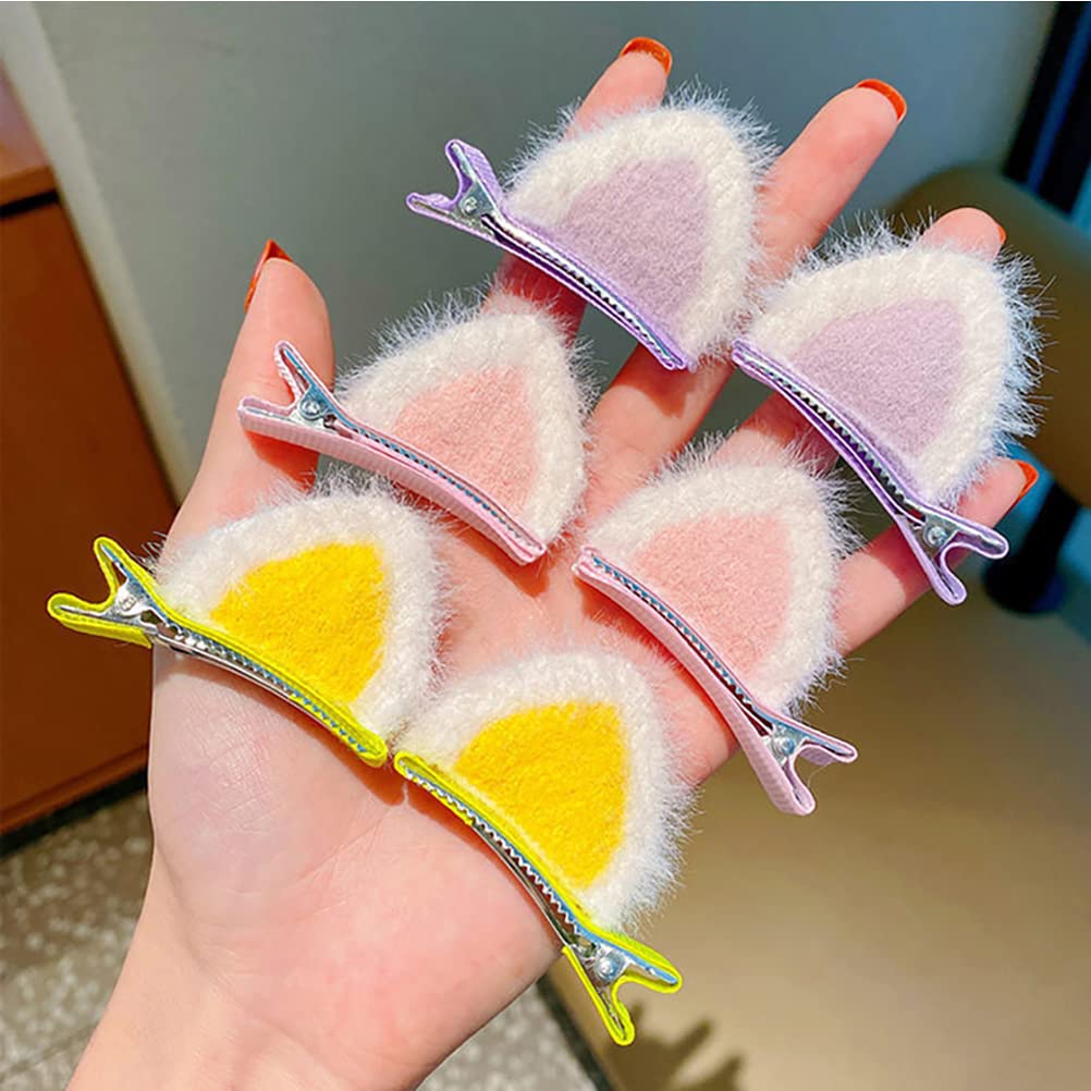 LUOZZY 10 Pcs Cat Ears Hair Clips for Girls - Cute Plush Cartoon Animal Hair Barrettes in Pink, Purple, Blue & Yellow | Toddler Hair Accessories for School, Parties & Daily Wear