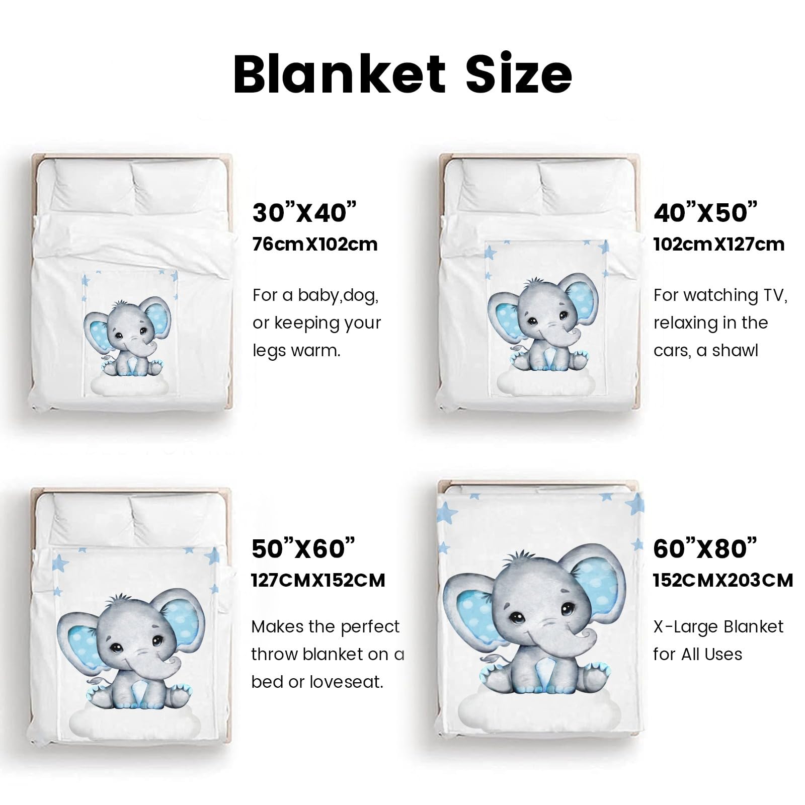 Personalized Baby Blanket with Name - Custom Elephant Design for Boys & Girls | Super Soft Newborn Blanket | Perfect Baby Shower Gift & Nursery Decor | Ideal for Cuddling, Swaddling & Photo Props