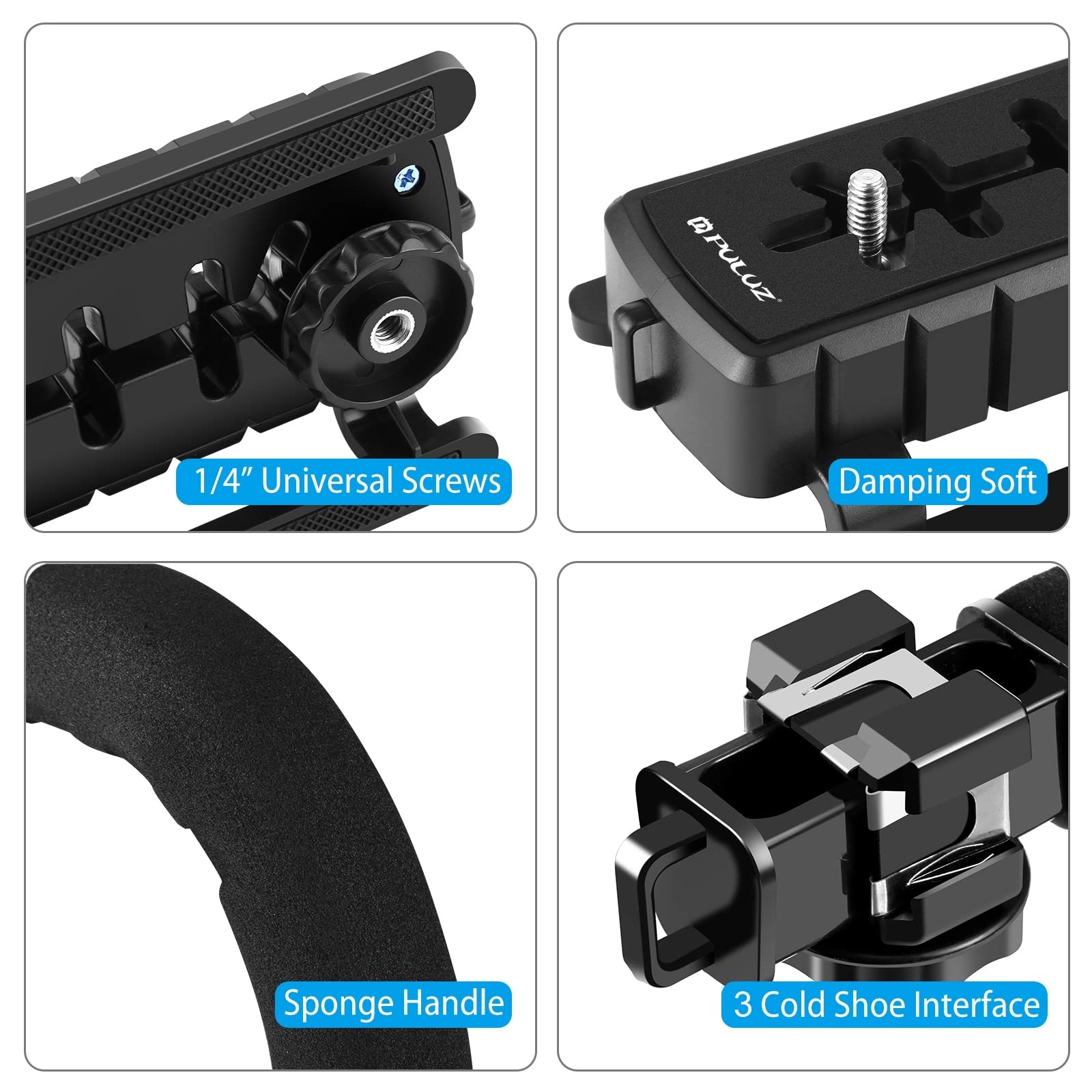 PULUZ U/C Shape Handheld Video Stabilizer with Cold-Shoe Mount - Compatible with DSLR, Action Camera, Camcorder & Smartphones - Perfect for Vlogging, Travel Filming and Smooth Video Recording