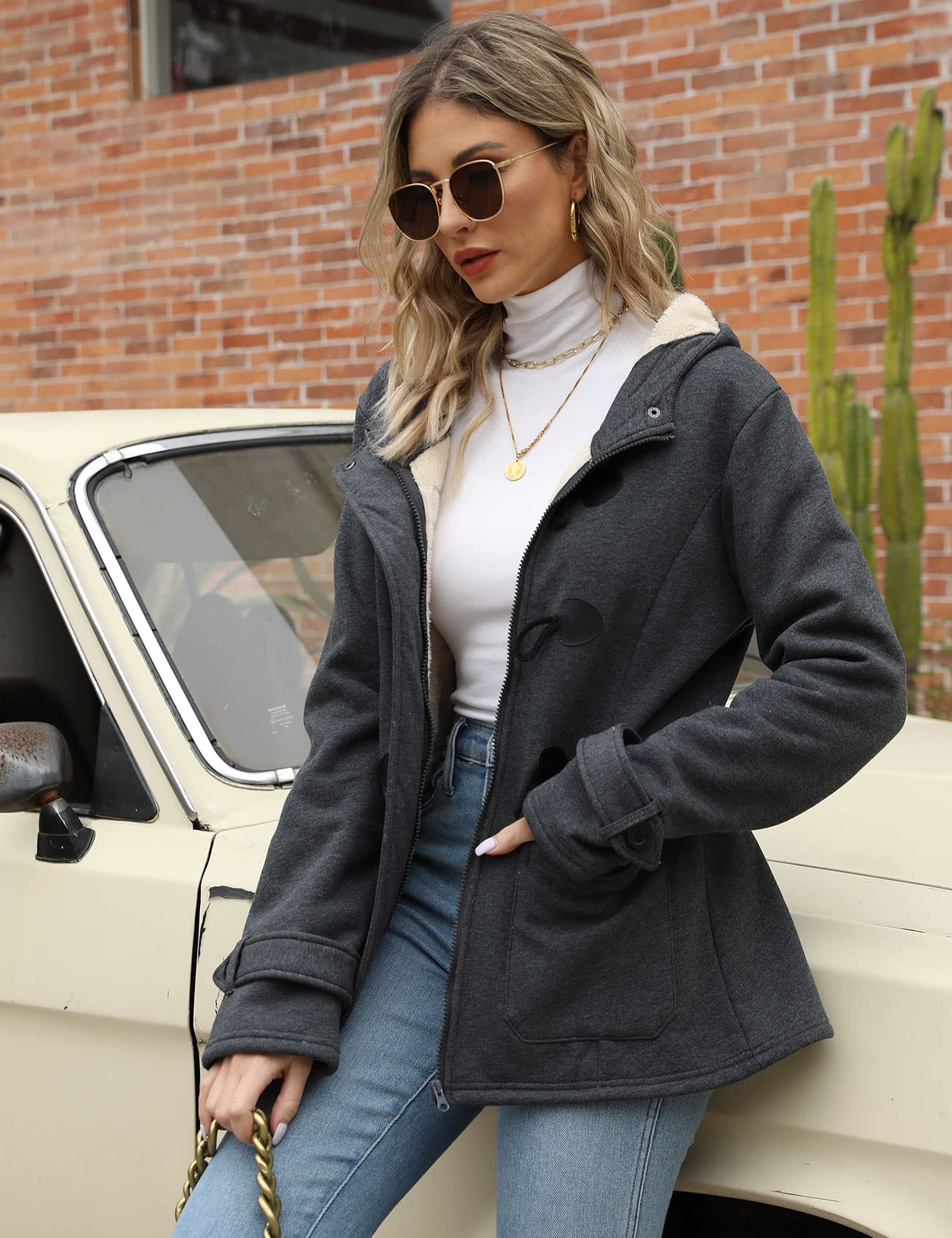 Women's Sherpa Lined Winter Jacket - Warm Fleece Hooded Duffle Coat with Toggle Closure | Perfect for Cold Weather, Outdoor Activities & Casual Winter Fashion