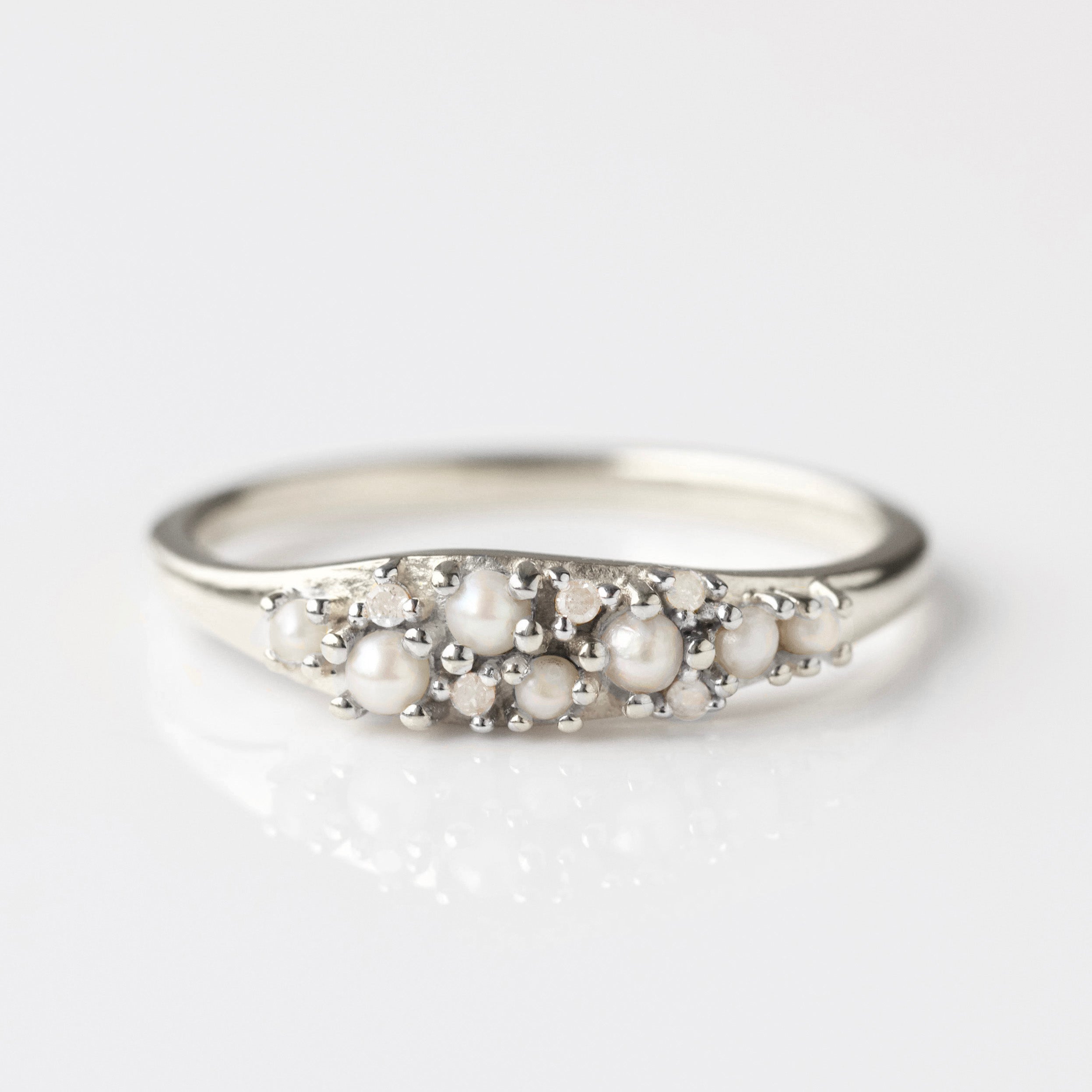 Madeline Pearl and Diamond Scatter Ring - Elegant Stackable Jewelry for Women | Perfect for Weddings, Date Nights & Special Occasions