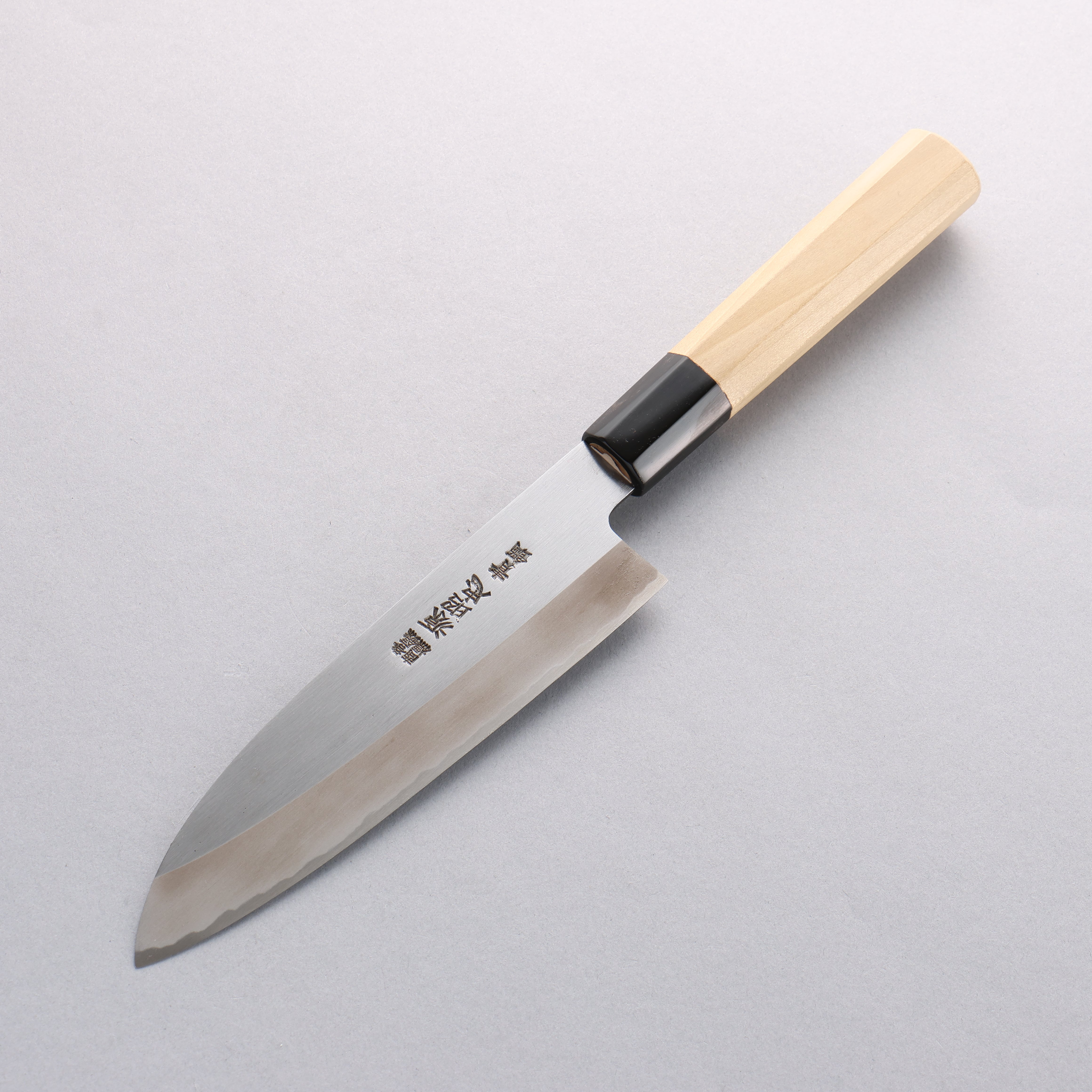 Premium Minamoto Akitada No.2 Blue Steel Kasumi Santoku Knife 180mm - Japanese Magnolia Wood Handle - Professional Chef's Knife for Slicing, Dicing & Mincing Vegetables, Meat & Fish