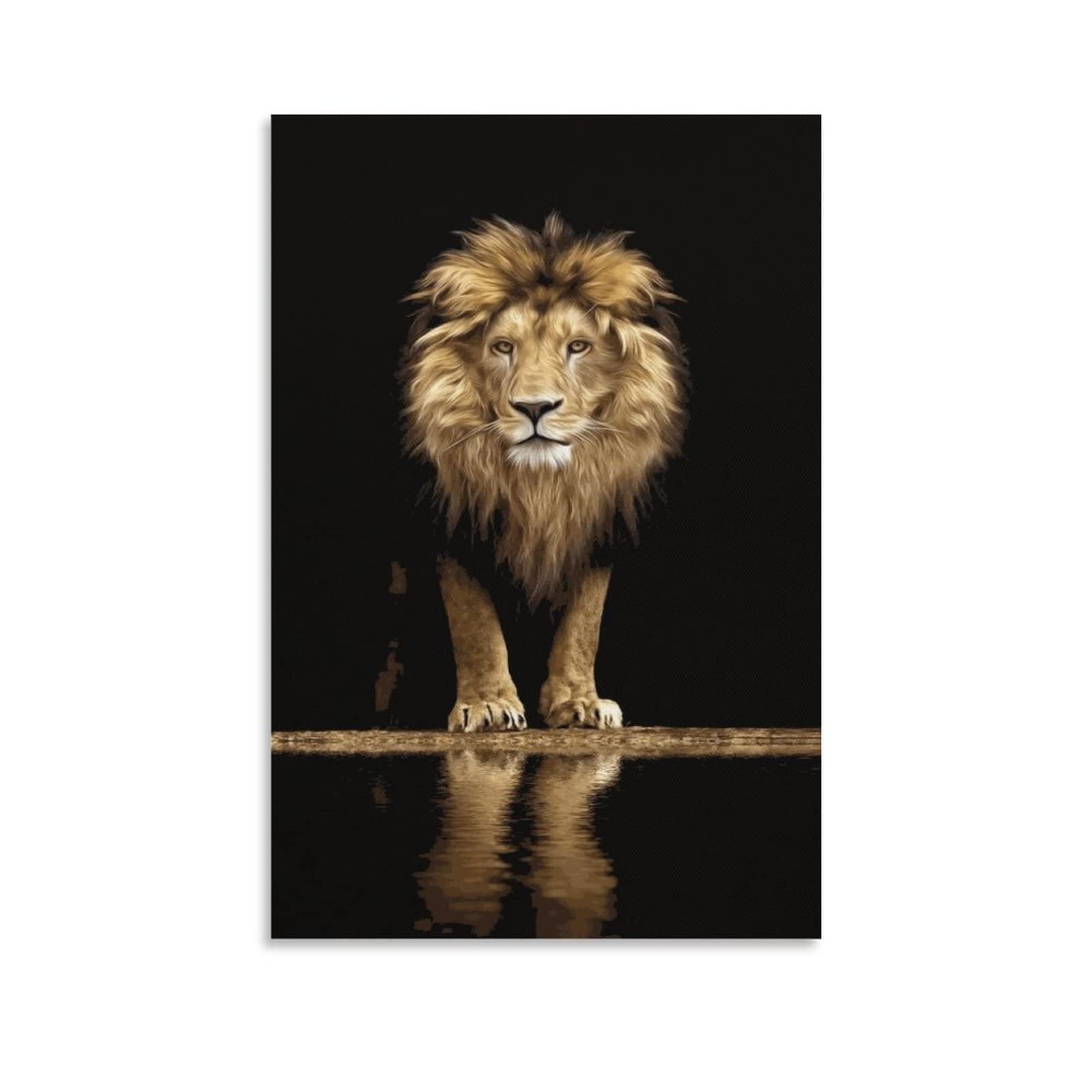 Golden Lion Abstract Canvas Wall Art Poster - 24x36 & 08x12inch (20x30cm) - Modern Animal Decor for Living Room, Bedroom, Office - Framed Aesthetic Painting Gift for Home & Office Decor