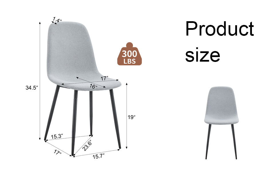 6-Piece Light Gray Linen Cotton Dining Chair Set - Comfortable Integrated Seat & Backrest for Modern Home Decor | Perfect for Kitchen, Dining Room & Small Spaces