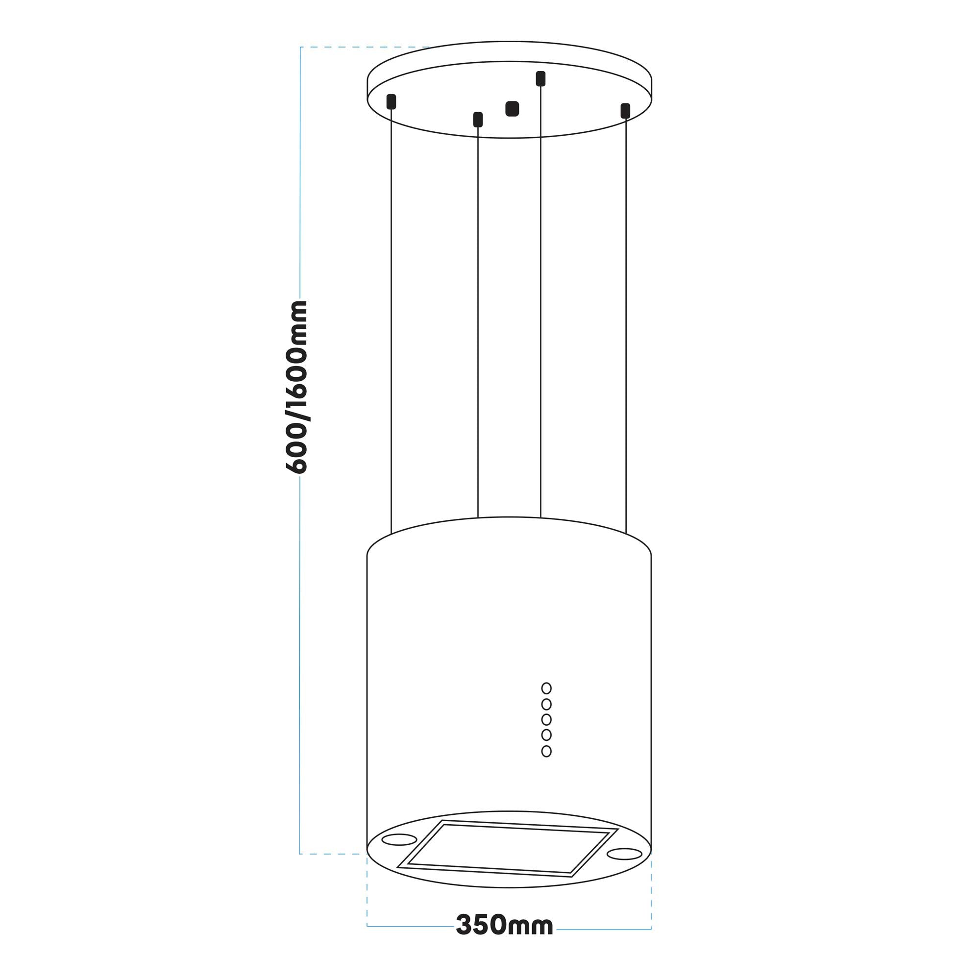 Baridi Island Cooker Hood - 35cm Pendant Style Range Hood with 3 Speed Settings in White (DH221) - Perfect for Modern Kitchens and Open Plan Living Spaces