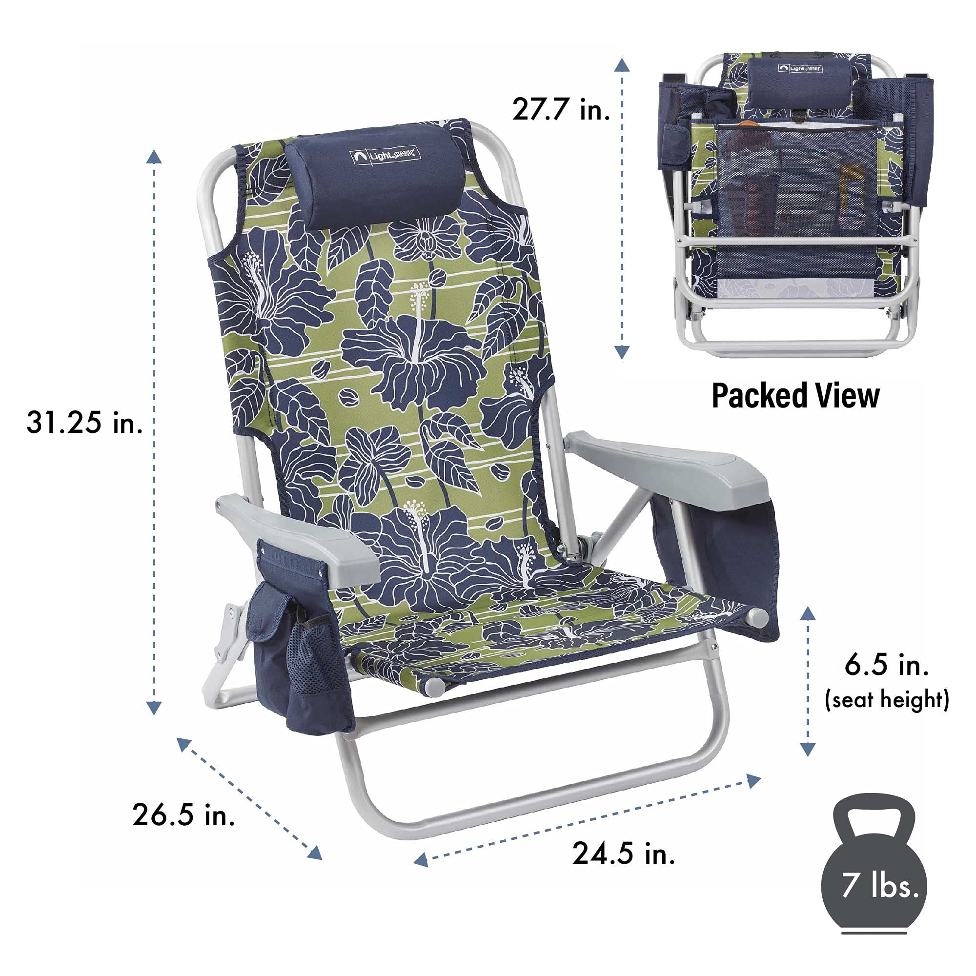 Lightspeed Outdoors ECO Ultimate Backpack Beach Chair for Adults - Adjustable Reclining Folding Chair with Padded Headrest | Portable Backpack Design for Beach, Camping, Travel & Outdoor Relaxation | 1-Piece Lightweight Chair