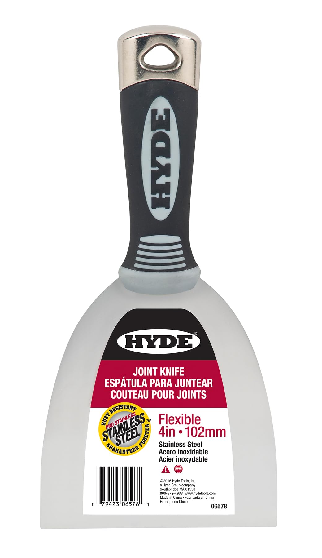 HYDE 06578 Flexible 4-Inch Putty Knife - Premium Stainless Steel Blade for Drywall, Spackling, and Paint Repair - Perfect for DIY Home Improvement and Professional Use
