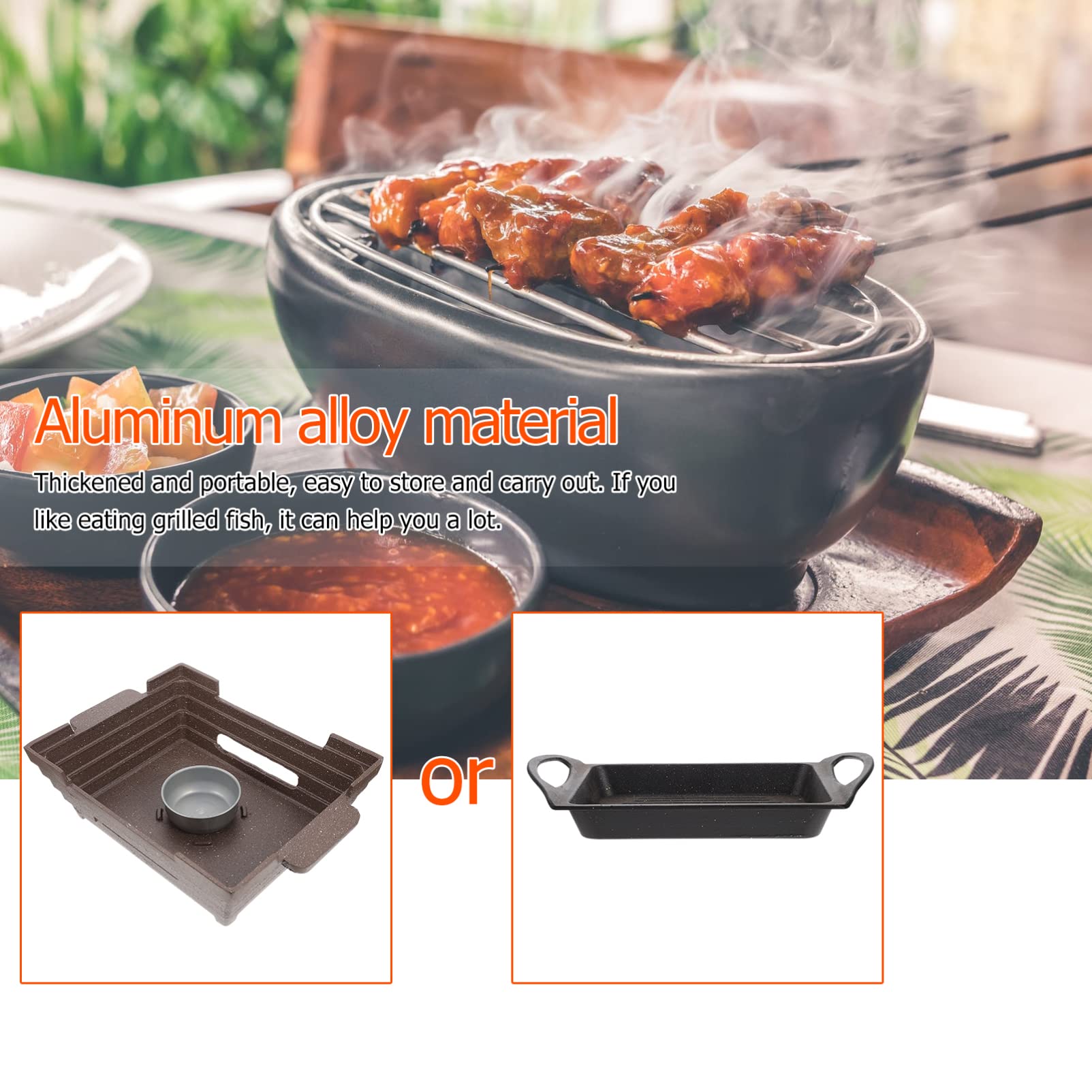 Hemoton Nonstick Cast Iron Skillet - Portable BBQ Grill Pan for Camping & Steak Cooking