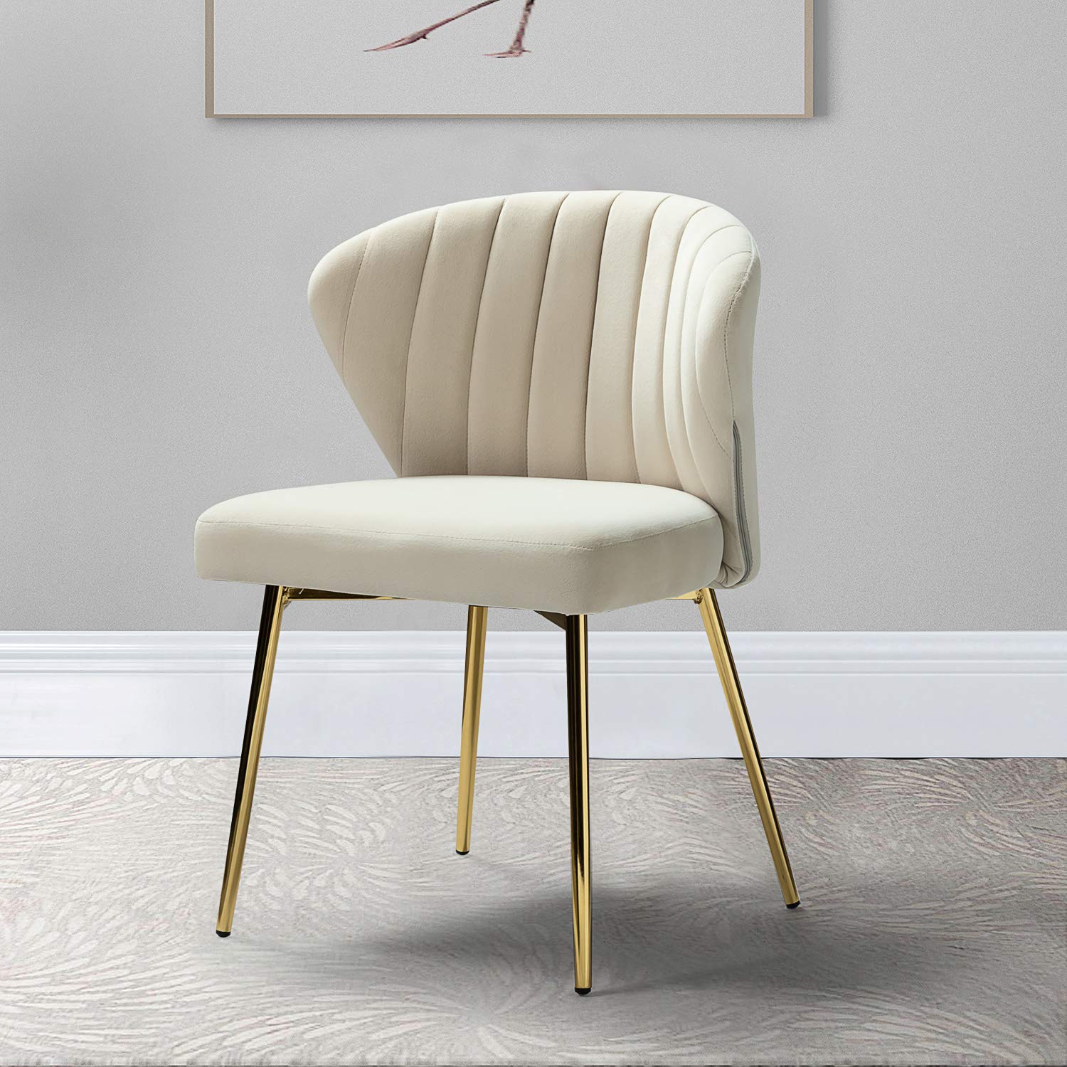 Modern Velvet Dining Room Chairs with Golden Metal Legs - Tufted Back Upholstered Accent Chair for Kitchen, Vanity, Patio & Beauty Room (TAN, 1-Pack) - Perfect for Small Spaces, Home Decor & Stylish Seating