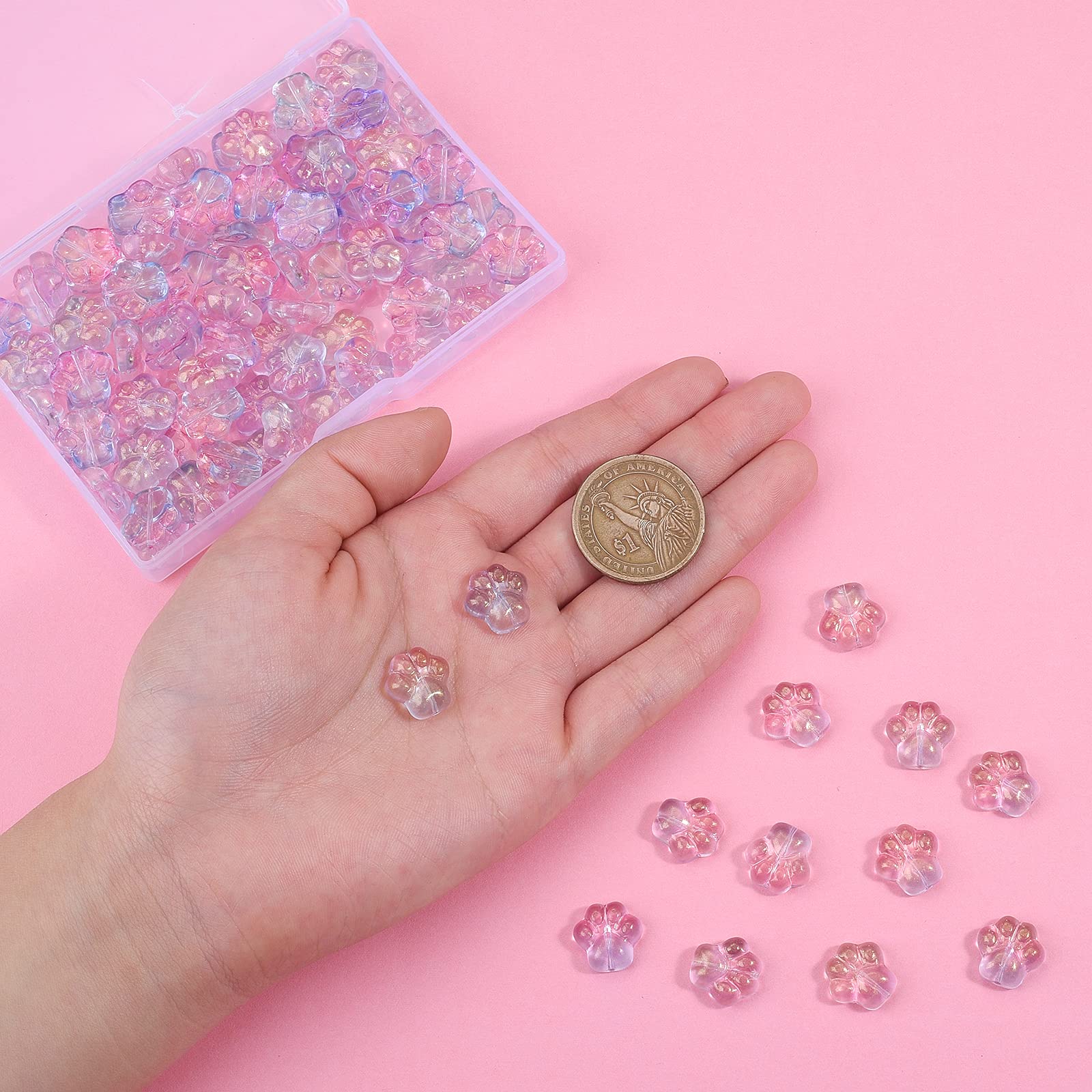 KitBeads 100Pcs Handmade Glass Paw Print Beads - Transparent Lampwork Spacer Beads & Charms for DIY Jewelry Making, Bracelets, Necklaces - Perfect for Pet Lovers & Animal-Themed Crafts