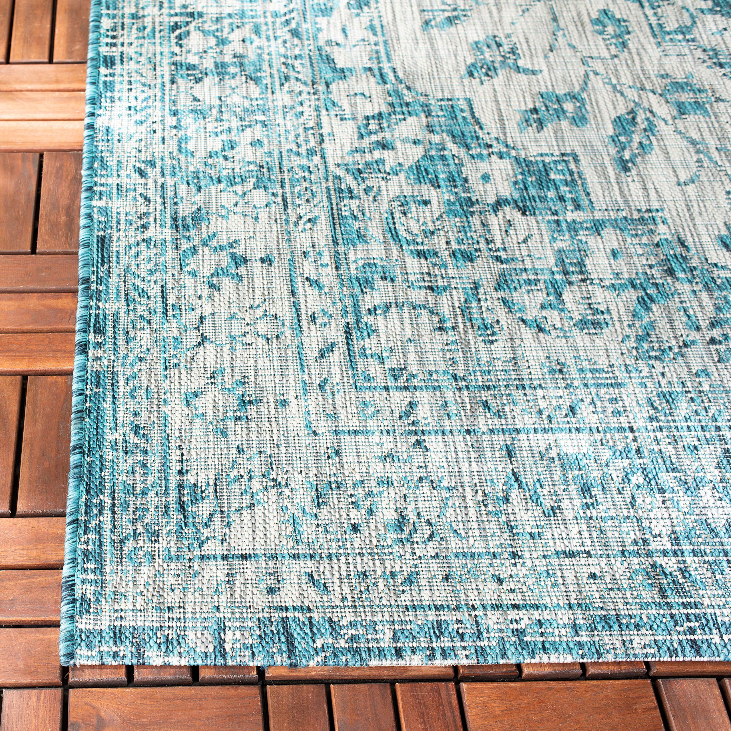 SAFAVIEH Courtyard Collection 8' x 11' Grey/Blue Indoor Outdoor Waterproof Rug - Easy to Clean, Stain Resistant Area Rug for Patio, Backyard, Mudroom, Deck & Poolside (CY8231)