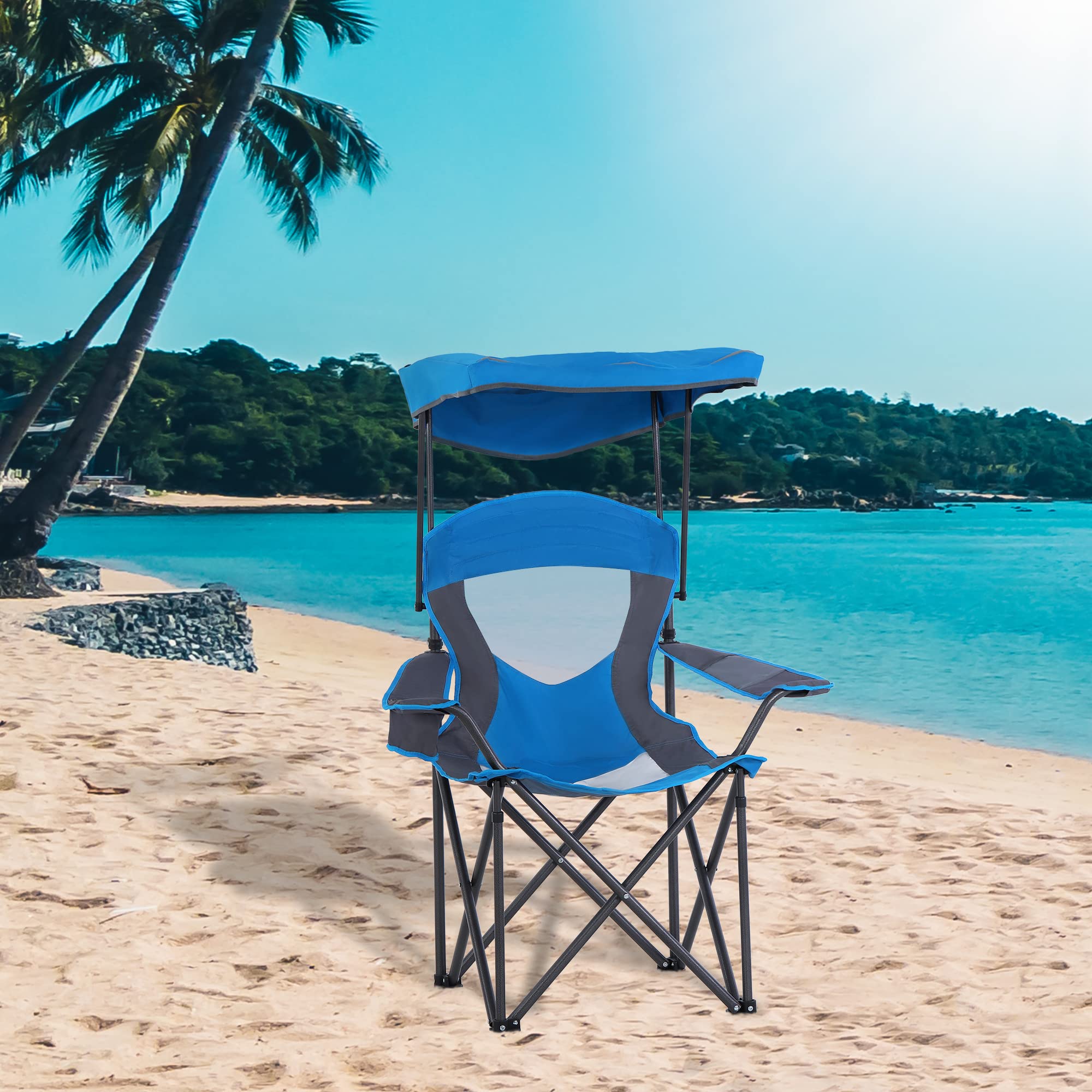 ALPHA CAMP Heavy Duty Folding Camping Chair with Shade Canopy - 300 LBS Capacity, Cup Holder & Carry Bag Included - Perfect for Outdoor Camping, Hiking, Beach Trips & Backyard BBQs - Royal Blue
