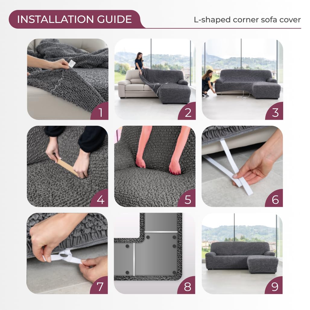 PAULATO BY GA.I.CO. L-Shaped Sectional Sofa Cover - Washable Stretch Slipcover for Chaise Lounge - Microfiber Fabric - 1-Piece Form Fit Design - Marsala Color (Right-Facing) - Perfect for Living Room, Family Room & Home Theater Seating Protection