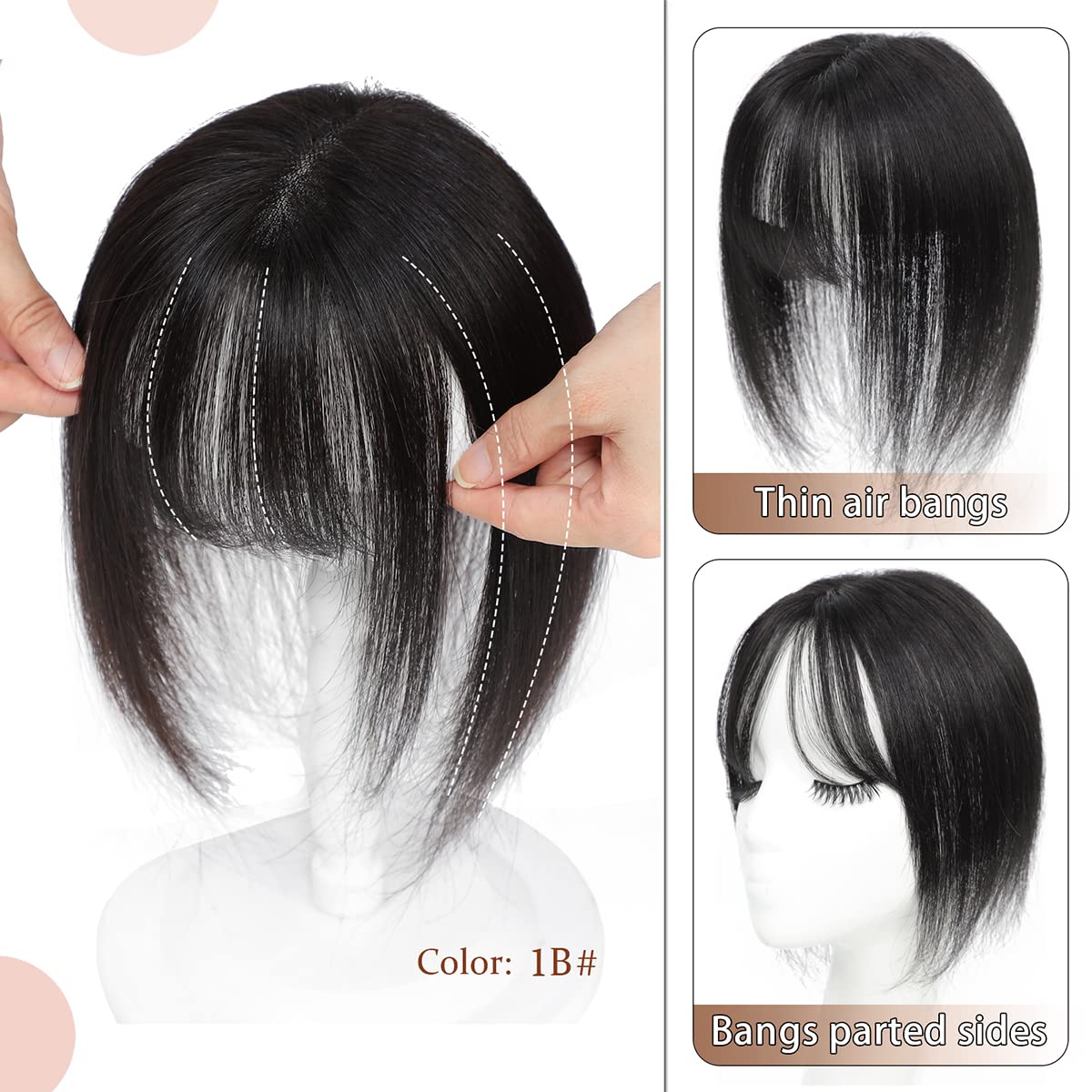 Human Hair Toppers for Women with Thinning Hair - Clip-In Real Hair Toppers with Bangs | Volumizing Hair Pieces for Daily Wear & Special Occasions