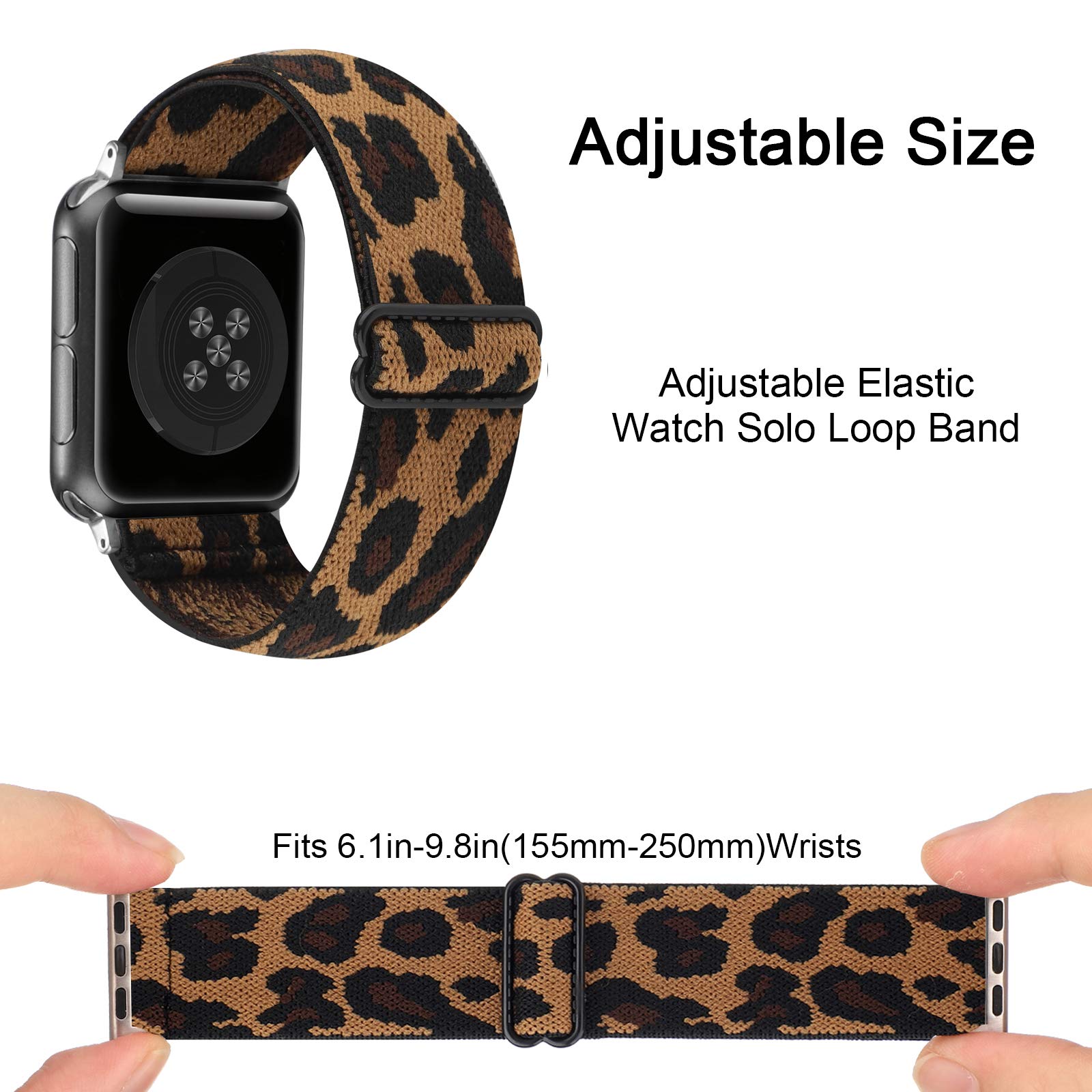 Adjustable Stretchy Nylon Solo Loop Band for Apple Watch 38mm 40mm 41mm 42mm 44mm 45mm - Compatible with iWatch Series SE/7/6/5/4/3/2/1 - Soft Elastic Sport Strap for Running, Workout & Daily Wear