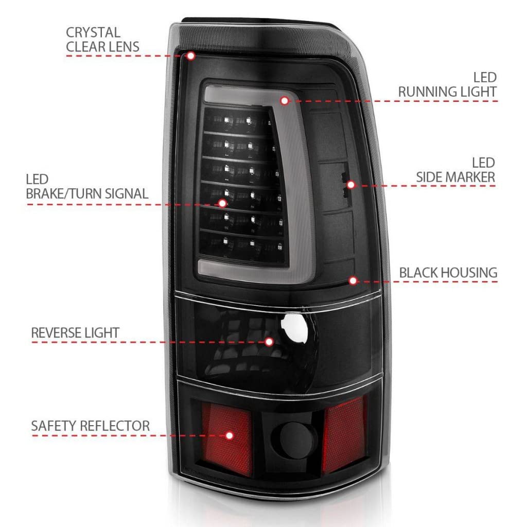 ANZO LED Tail Lights for 2007 Chevy Silverado 2500 HD Classic - Black Plank Style (Part #311333) | Durable Replacement for Improved Visibility & Style