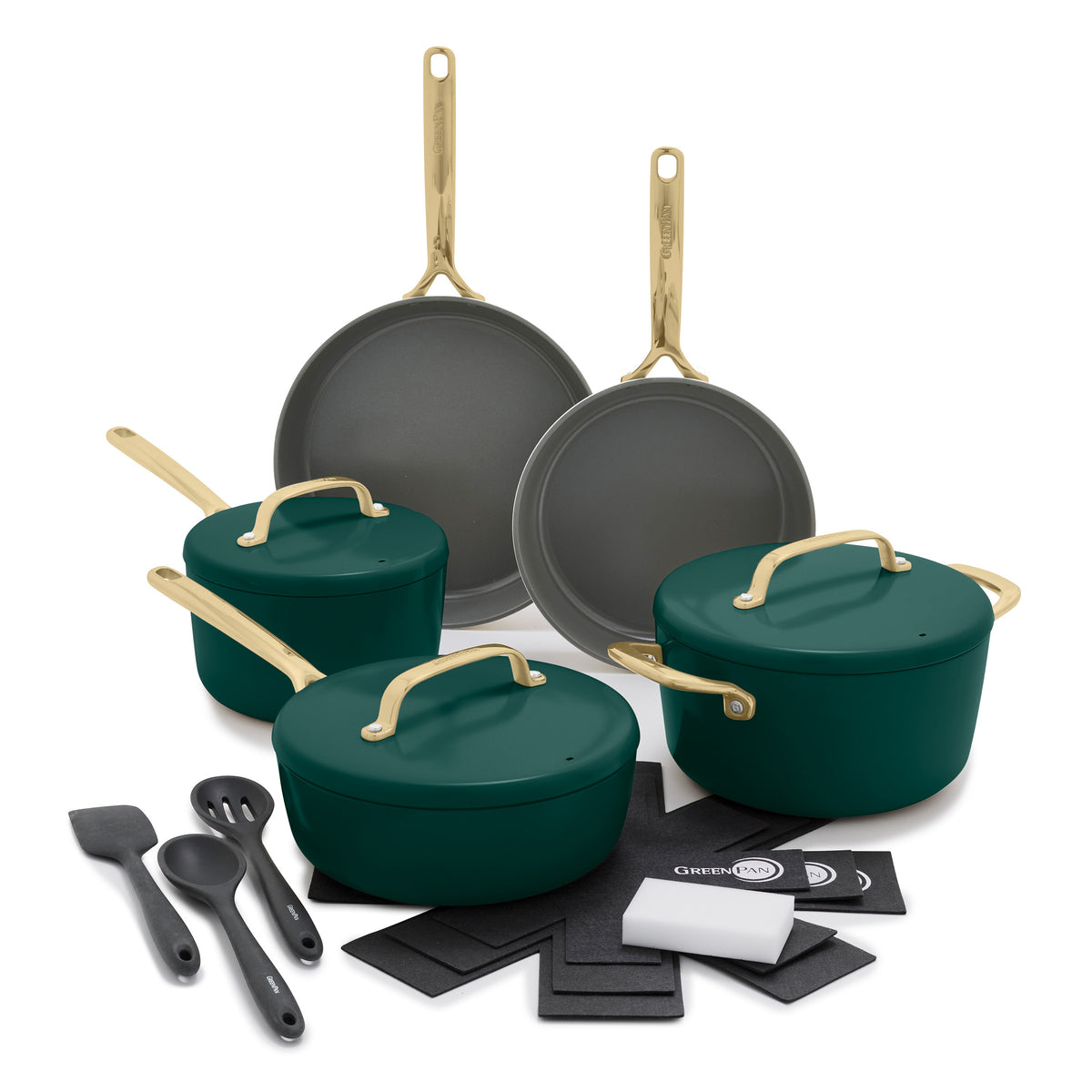 GP5 Colors Ceramic Nonstick 11-Piece Cookware Set with Champagne Handles | Rain Forest Green - Durable & Eco-Friendly Pots and Pans for Everyday Cooking, Baking & Frying - Perfect for Home Kitchen, RV & Camping