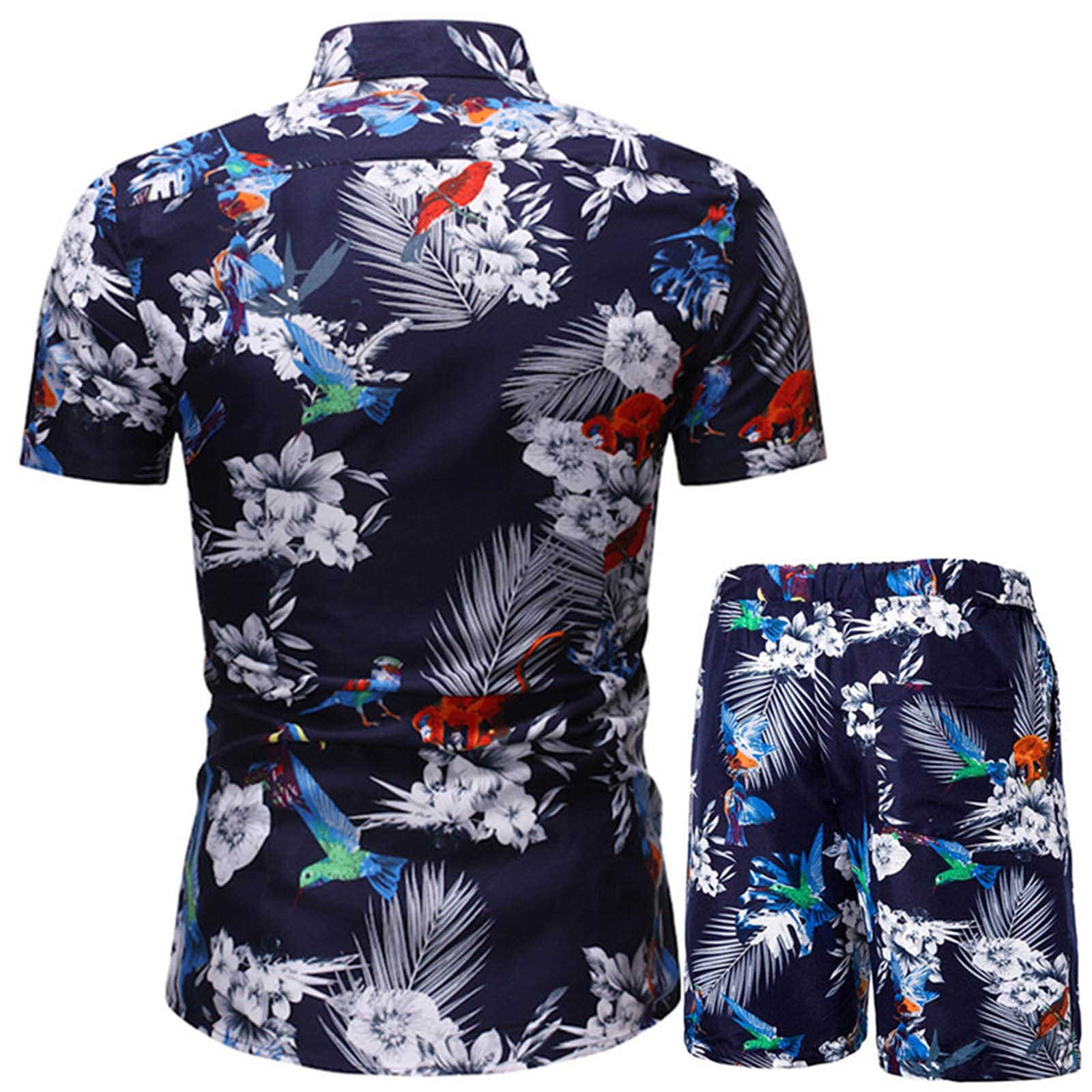 Men's Linen 2-Piece Outfit: Short Sleeve Button-Up Shirt & Printed Tee for Beach, Summer, and Casual Wear