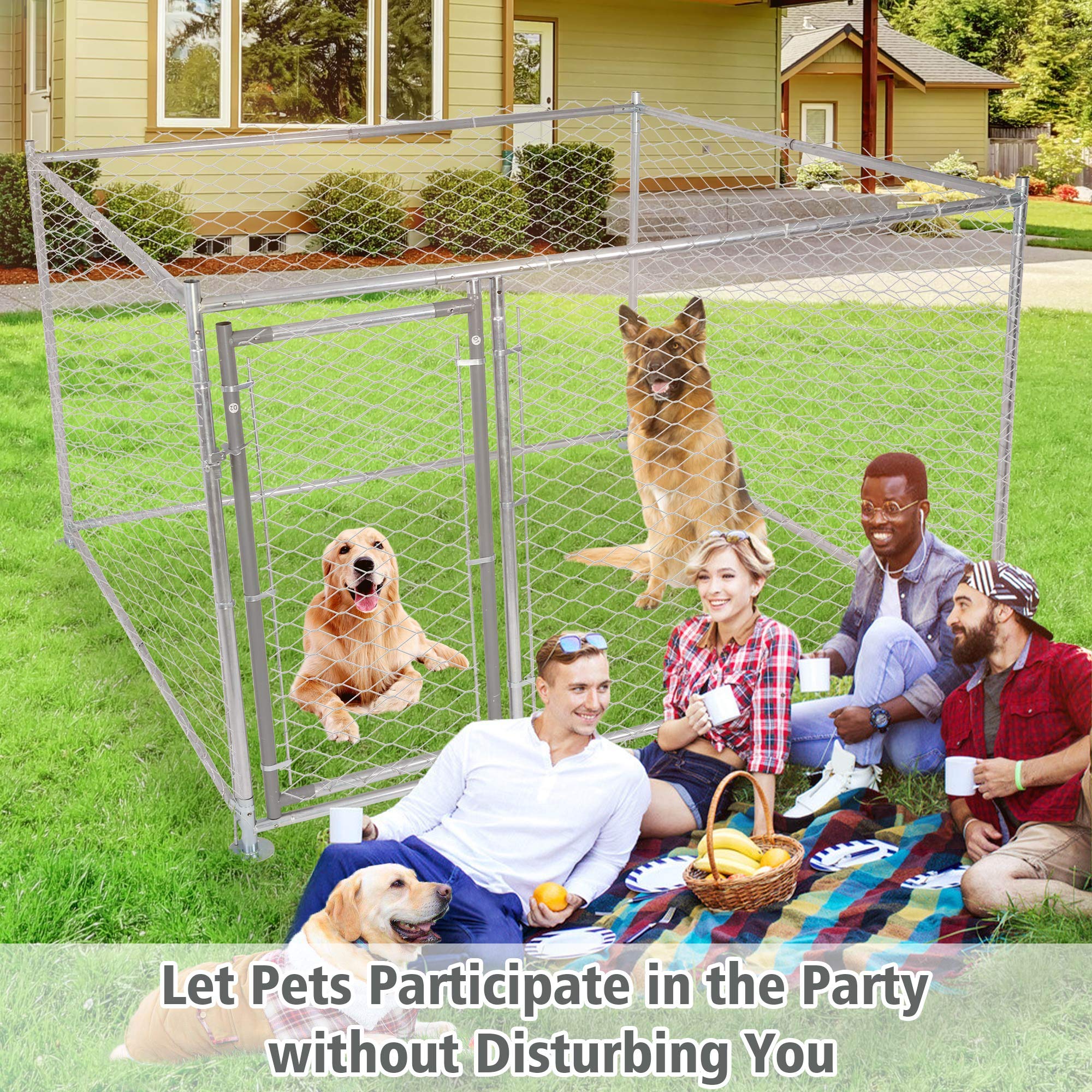 LUCKYERMORE Heavy Duty Metal Dog Crate for Large Dogs - Outdoor & Indoor Rust-Proof Dog Kennel with Lockable Gate & Optional Waterproof Cover - Easy to Clean Pet Cage for Backyard, Garage or Travel Use