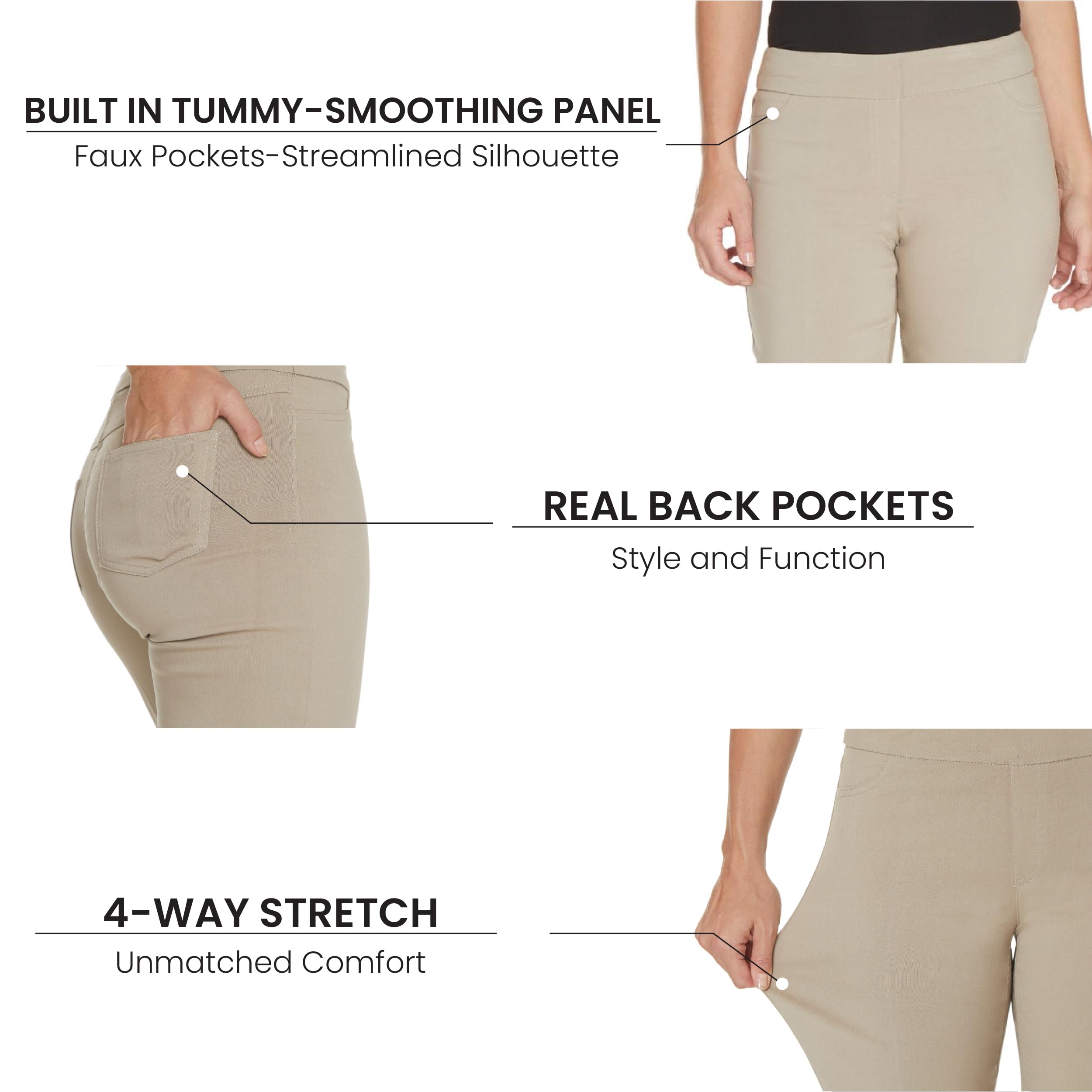 SLIM-SATION Women's Tummy Control Wide Band Pull-On Straight Leg Capri Pants - Perfect for Yoga, Workout & Everyday Comfort