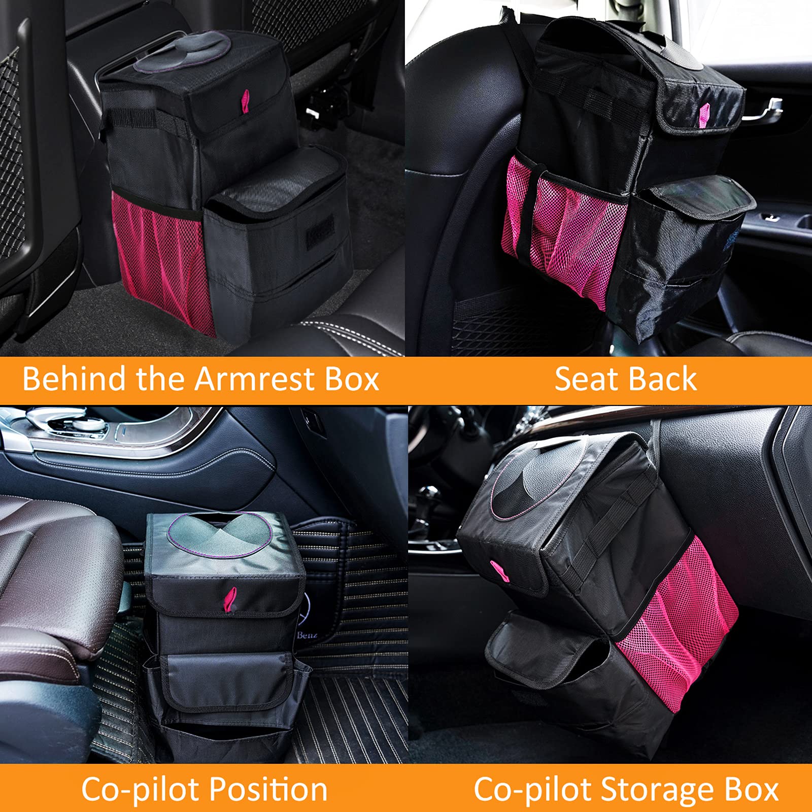 Foldable Car Trash Can - 3 Gallon Leakproof Auto Garbage Bin for Vehicles (Black/Pink) | Ideal for Road Trips, Commuting & Keeping Your Car Clean