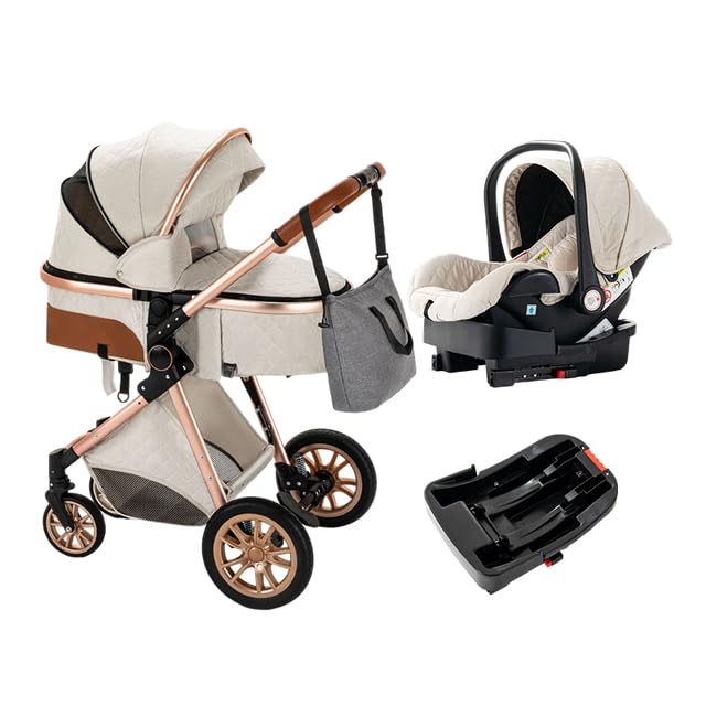 3-in-1 Convertible Baby Stroller Travel System - Lightweight Folding Infant Pram with Reclining Seat for Newborns & Toddlers (Cream) | Perfect for Shopping, Travel & Daily Walks