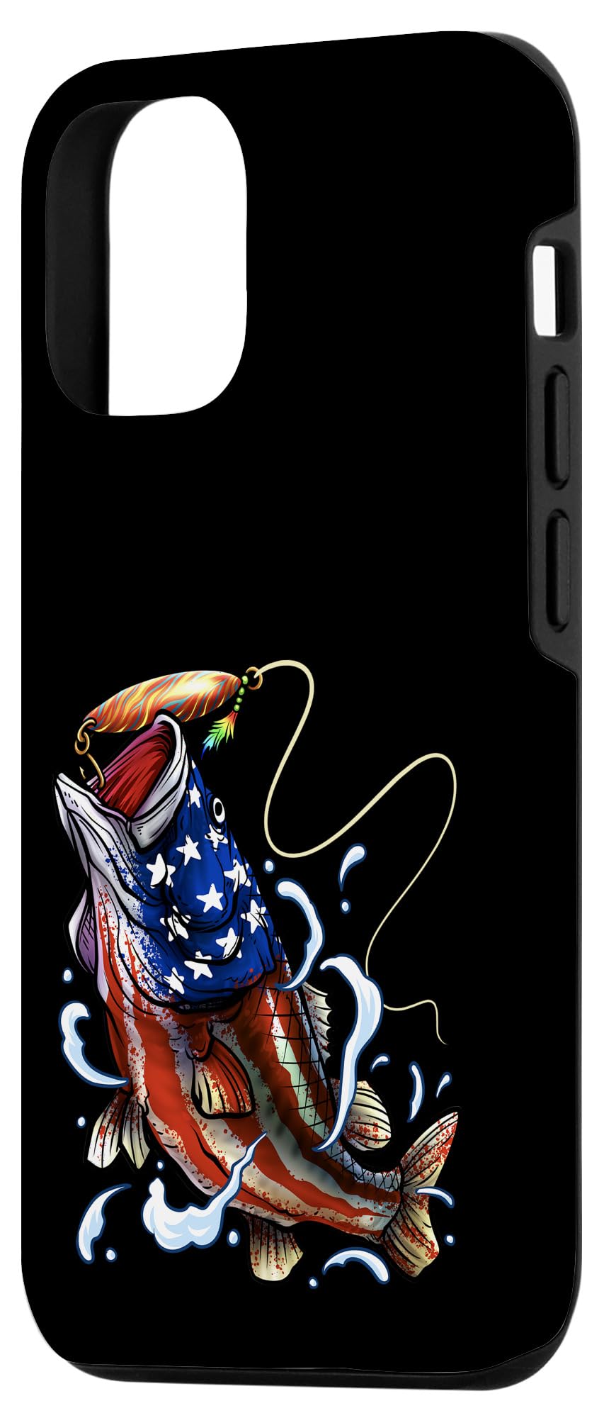 iPhone 12/12 Pro Case with Bass Fishing Design - Patriotic American Flag for Dad & Father's Day, 4th of July (Perfect for Fishing Trips & Patriotic Holidays)