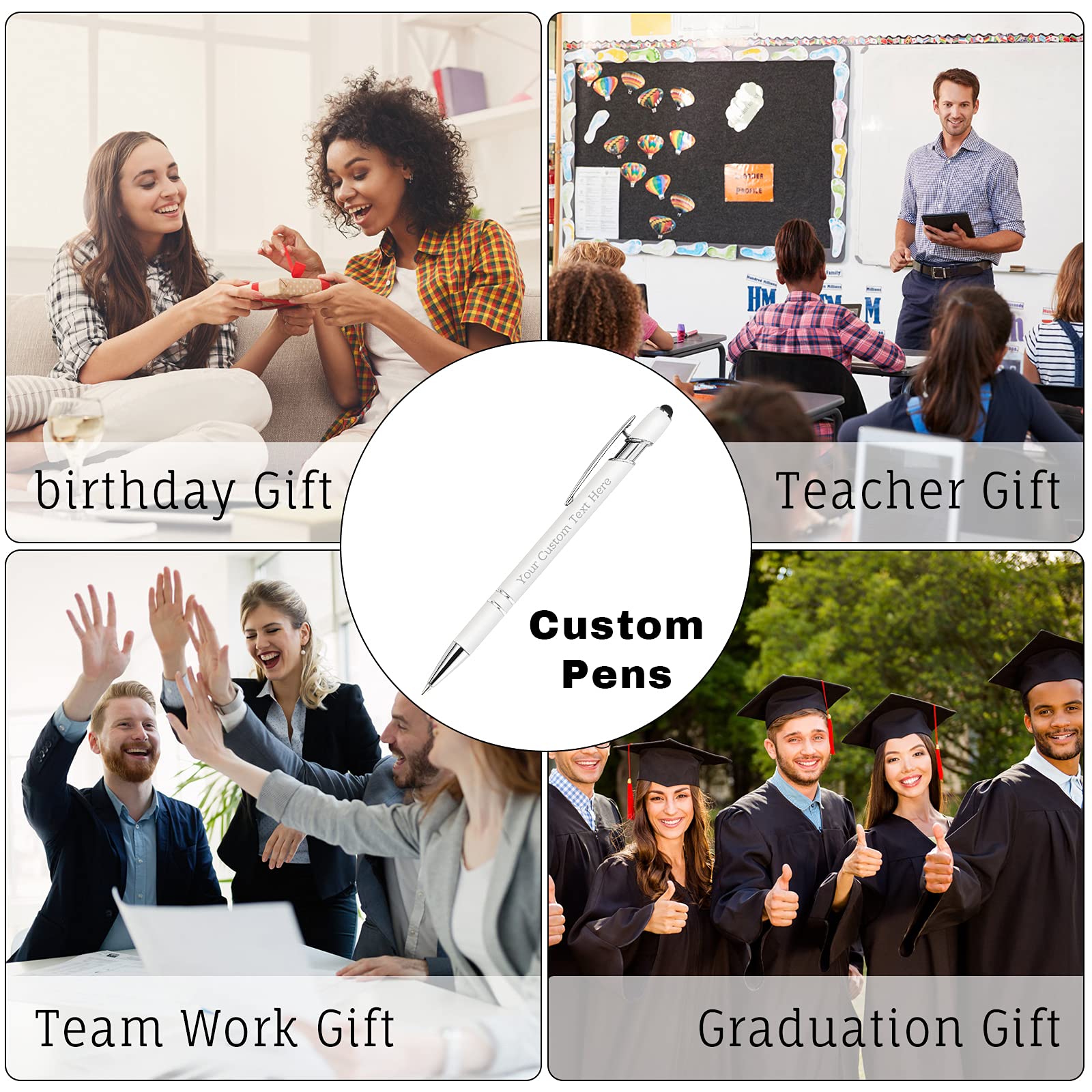 150 Pcs Personalized Custom Pens Bulk - Free Engraving with Name/Message - Custom Ballpoint Pens & Stylus for Business, Office, Graduation - Unique Gifts for Men & Women - Christmas, Birthday Presents (White) - Perfect for Corporate Events, Promotions & Special Occasions