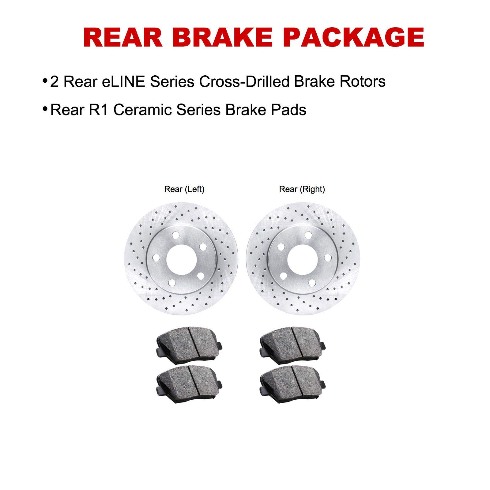 R1 Concepts Premium Rear Brake Pads and Rotors Kit - Ceramic Brake Pads with Drilled & Slotted Rotors - Compatible with 2014-2021 Jeep Cherokee - Perfect for Off-Roading, Daily Commuting & Towing