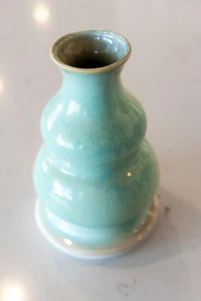 Medium Decorative Stoneware Pot in Cream & Turquoise Sage - Handcrafted Ceramic Planter for Succulents, Herbs & Home Décor | Perfect for Indoor Plants, Kitchen Herbs & Boho Style Home Decorating