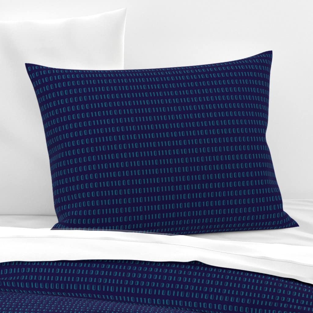 Custom Spoonflower Cotton Sateen Sham Standard Size - Whimsical Computer Robot Blue Print Bedding Set | Perfect for Kids' Rooms, Modern Home Decor & Unique Gift Ideas