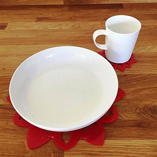 Snowflake Shaped Placemat and Coaster Set - 6-Piece Holiday Dining Set for Christmas Table Decor, Party Dinner & Winter Home Decor - Red