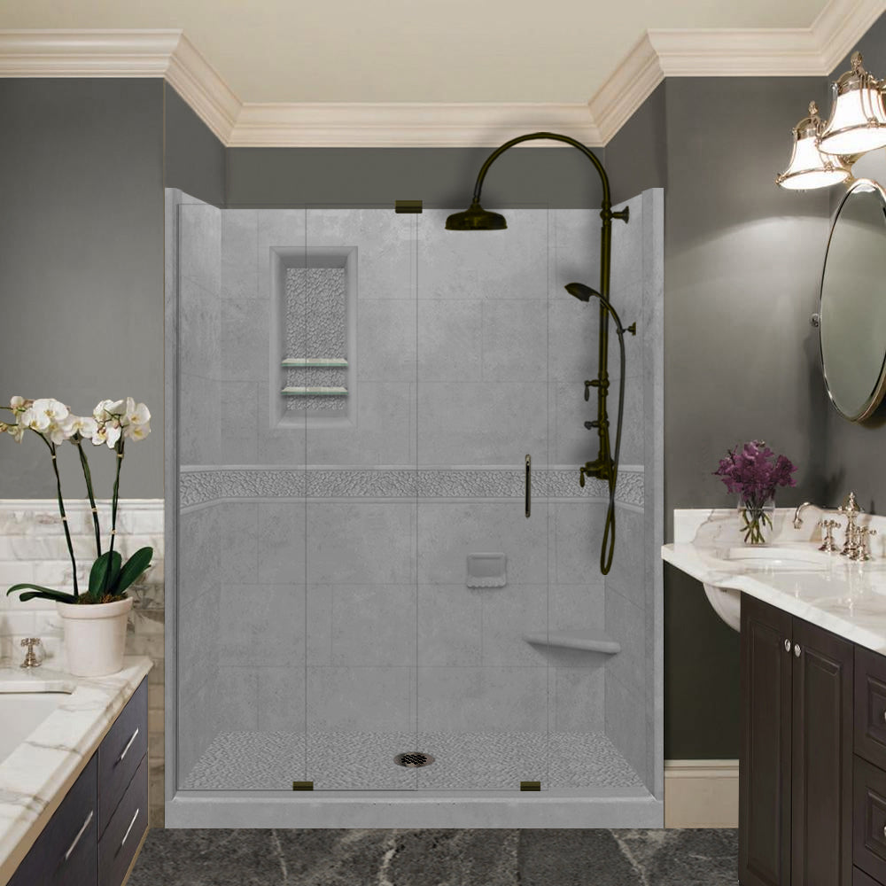 60 Alcove Wet Cement Sistine Stone & Pebble Stone Accent - DIY Shower Remodel Kit for Bathroom Renovation, Waterproof Tile Backsplash, and Modern Home Decor