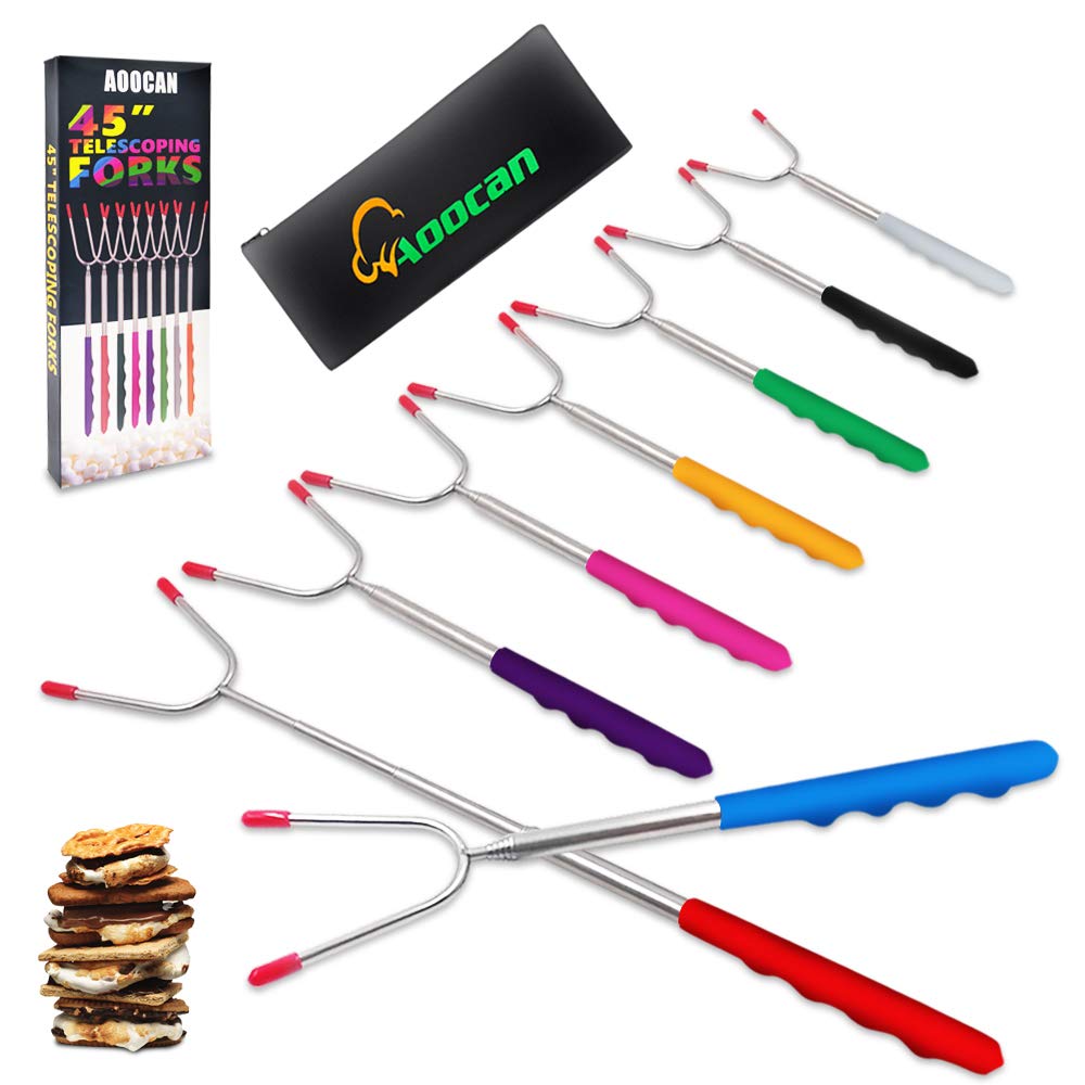 Aoocan Telescopic Rotating Marshmallow Roasting Sticks - 8-Pack Smores Skewers for Campfire, Bonfire & Grill | Perfect for Outdoor Camping, Backyard BBQs & Family Gatherings